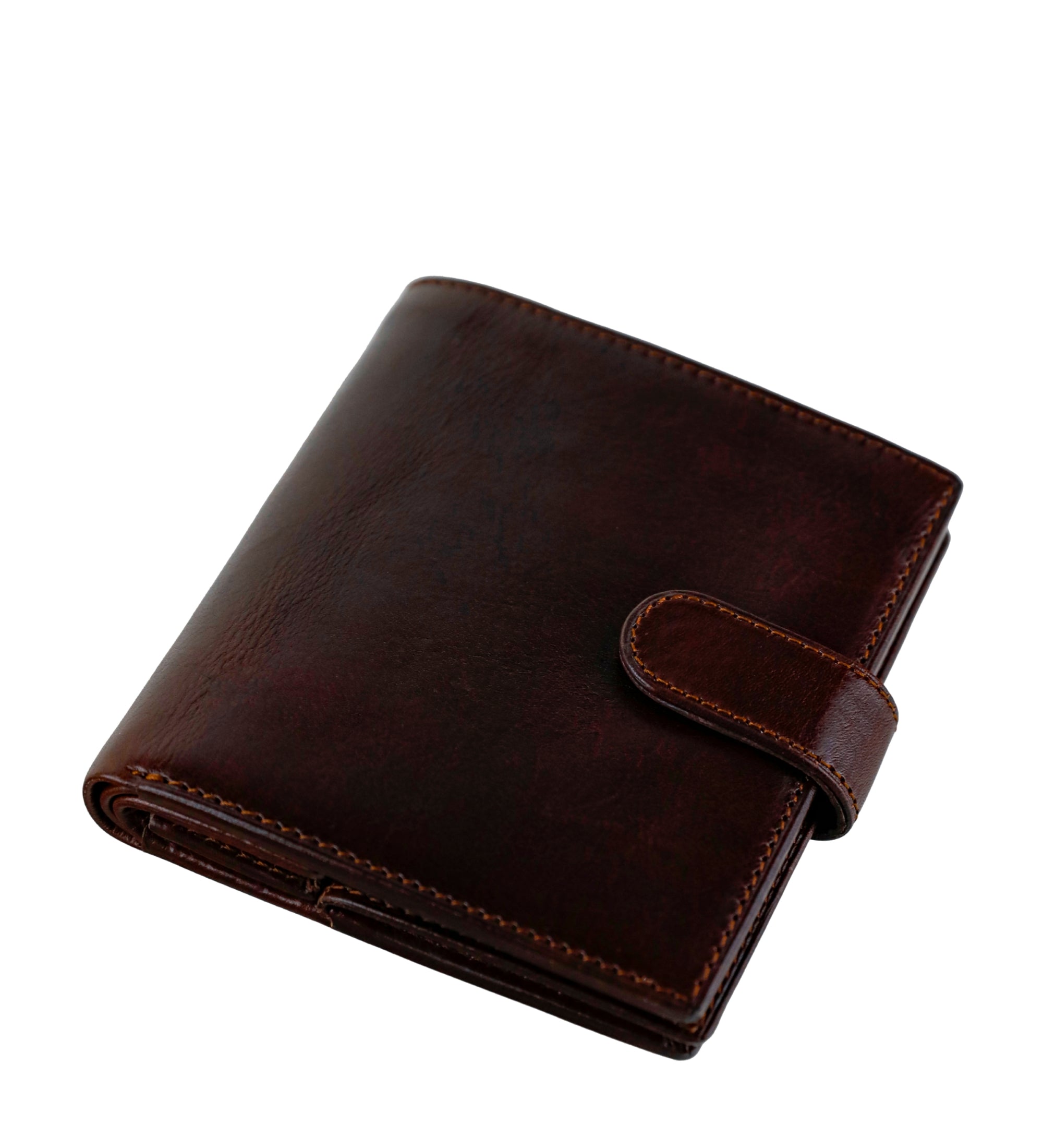Leren bifold portemonnee met drukknoop - Ironweed