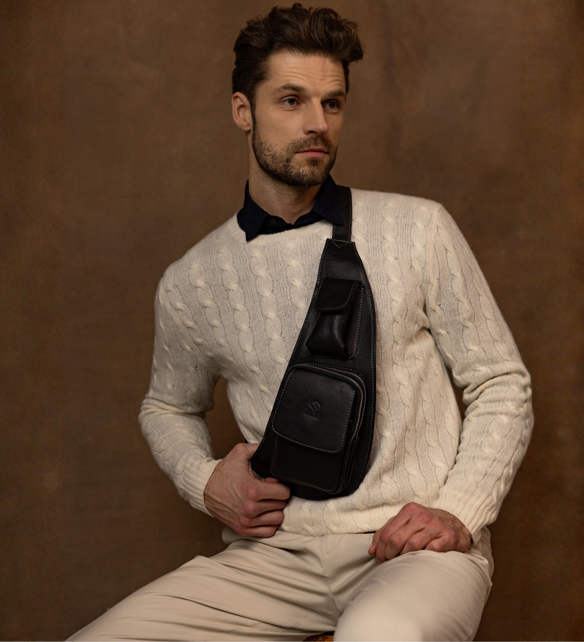 Leren sling bag crossbodytas - The Monk