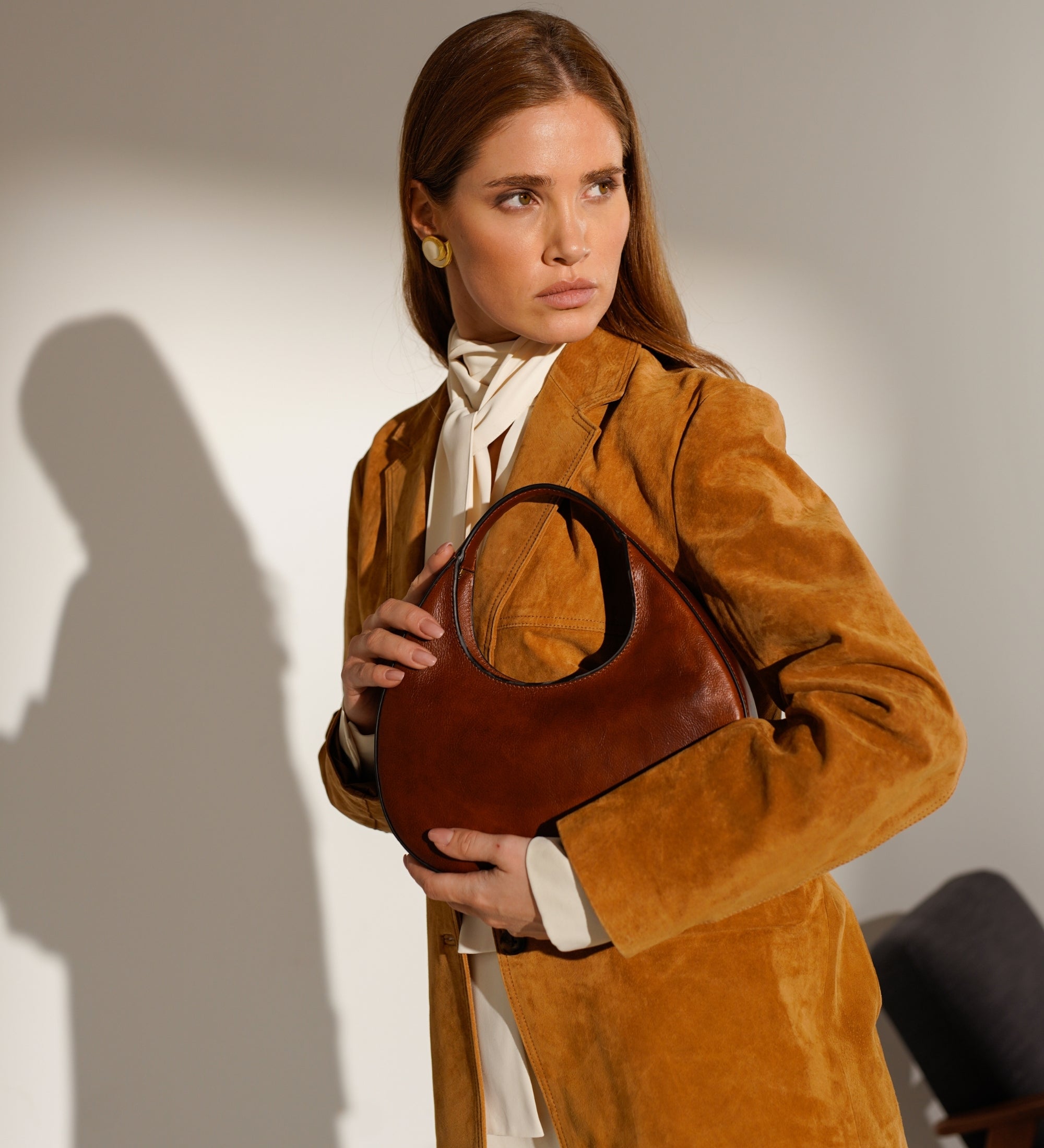 Leren halve maan handtas voor dames - The Moonstone