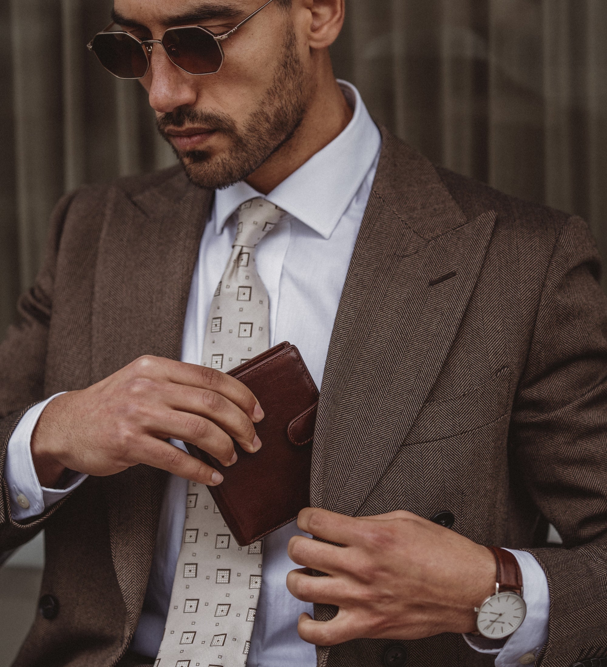 Leren bifold portemonnee met drukknoop - Ironweed