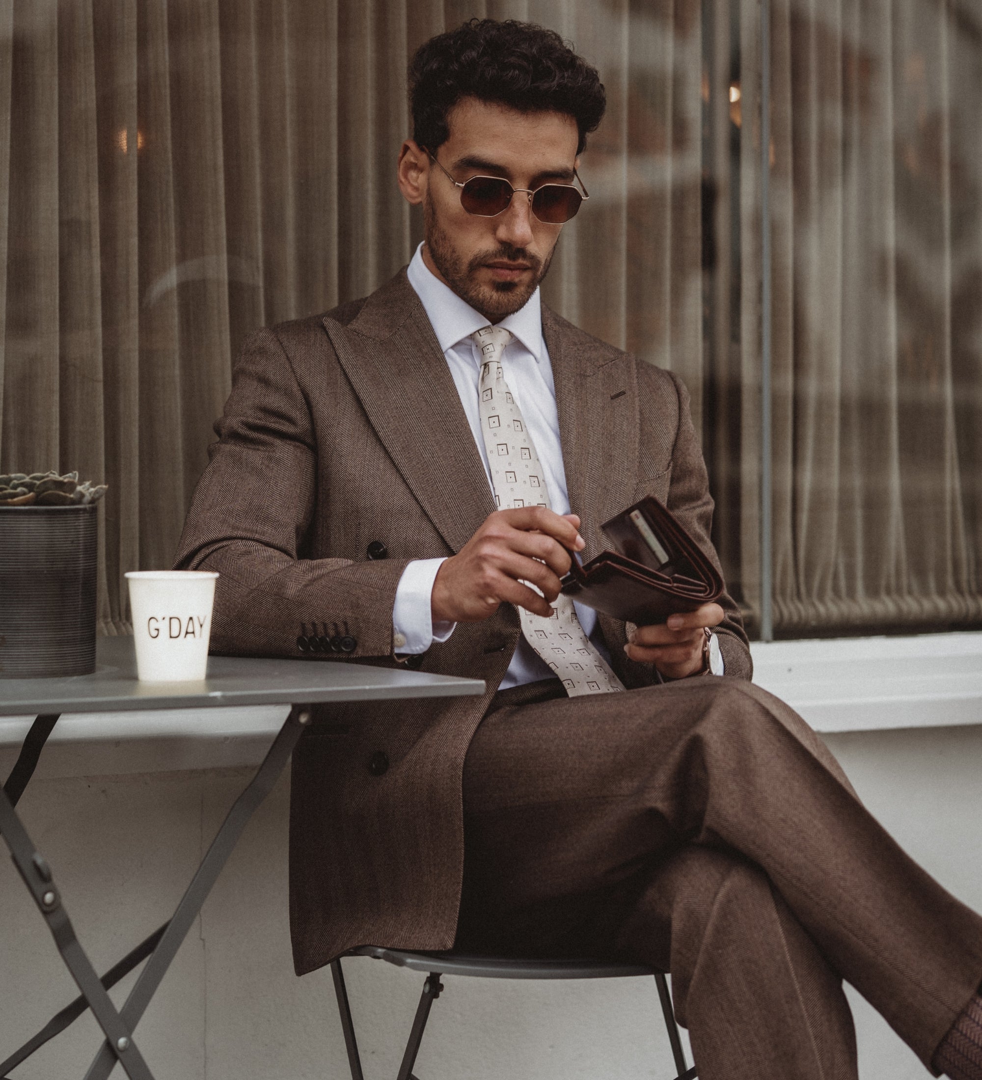 Leren bifold portemonnee met drukknoop - Ironweed