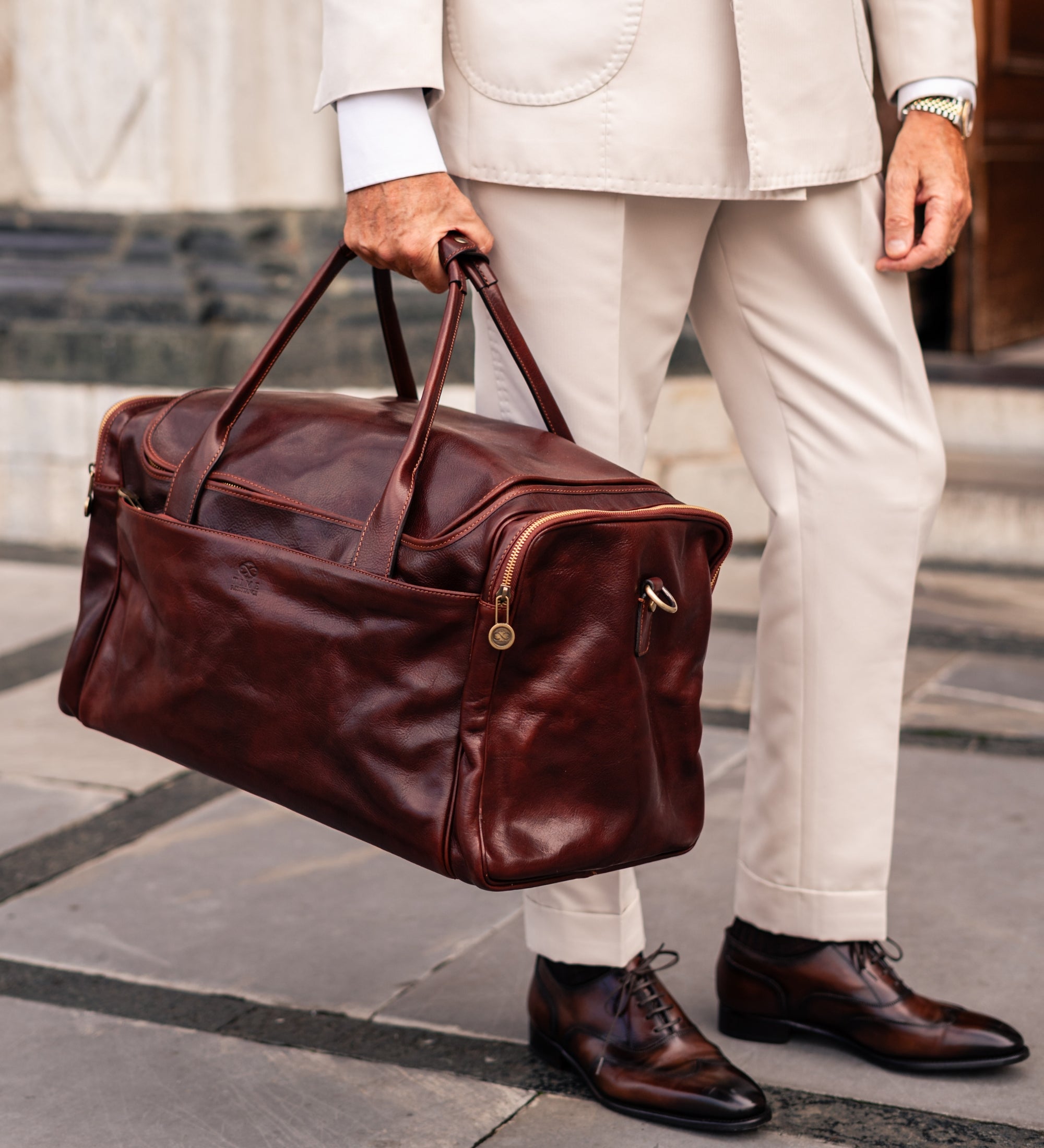 Grote Italiaanse leren duffeltas - The Hitchhikers Guide to the Galaxy