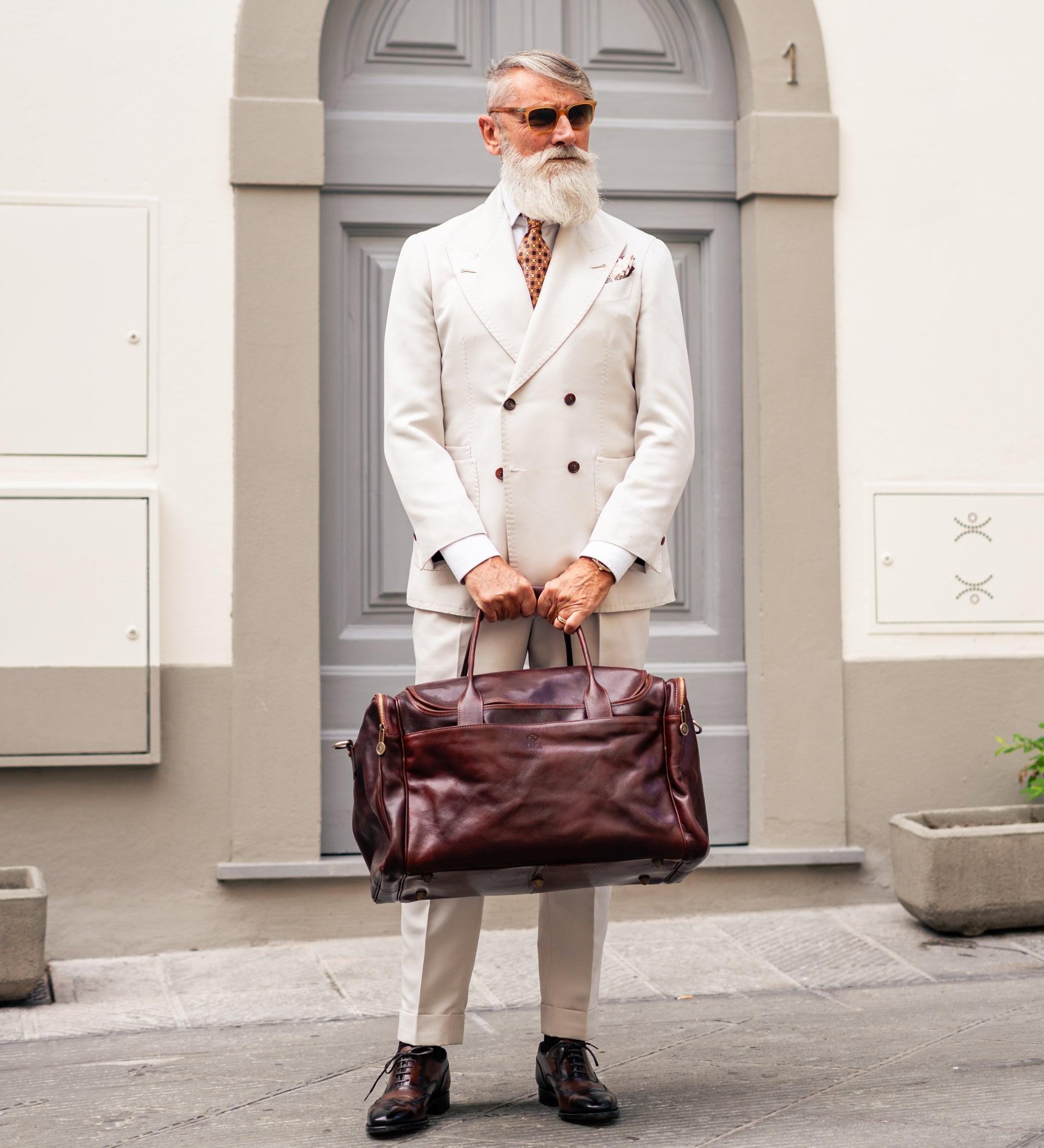 Grote Italiaanse leren duffeltas - The Hitchhikers Guide to the Galaxy