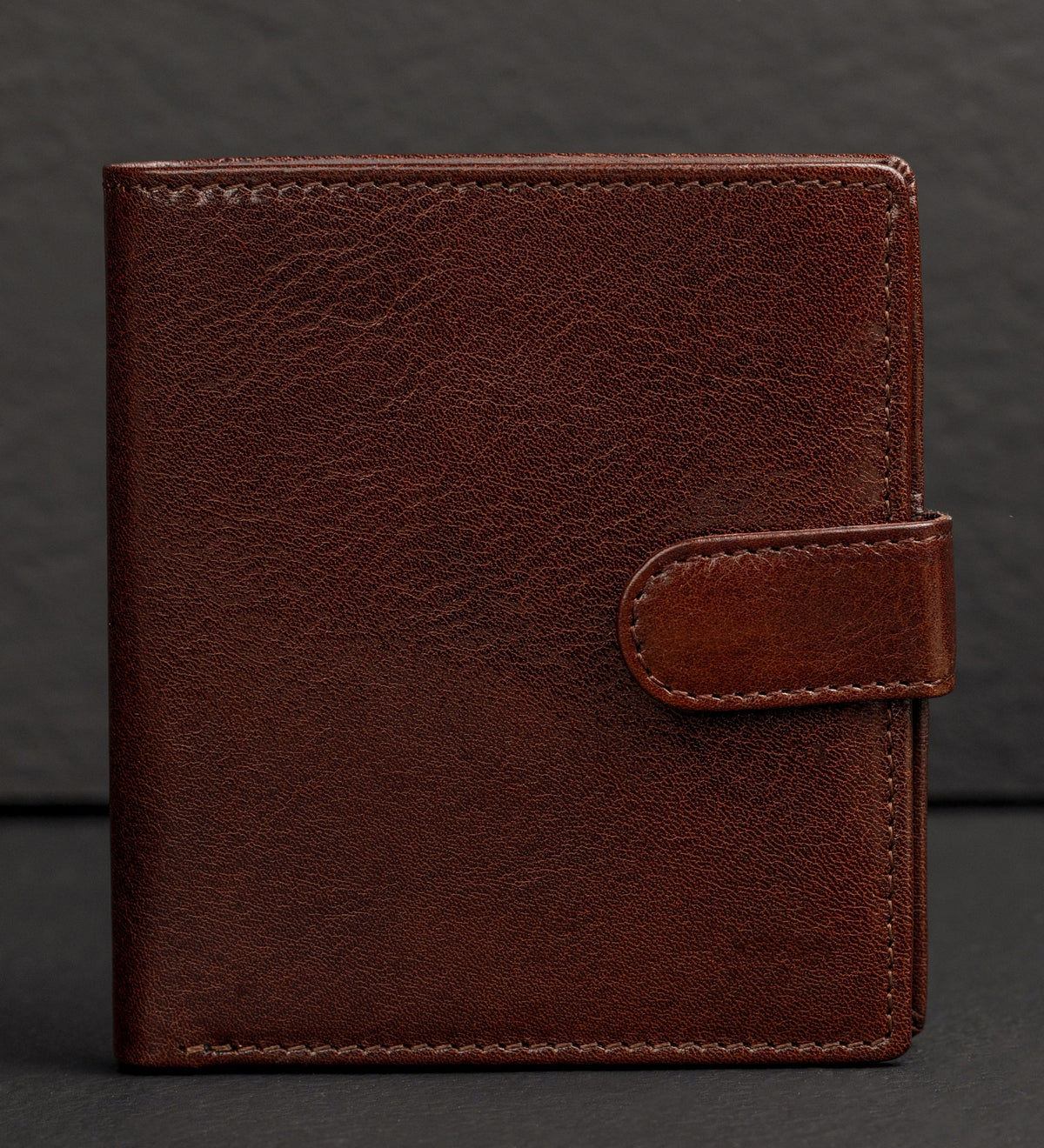 Leren bifold portemonnee met drukknoop - Ironweed