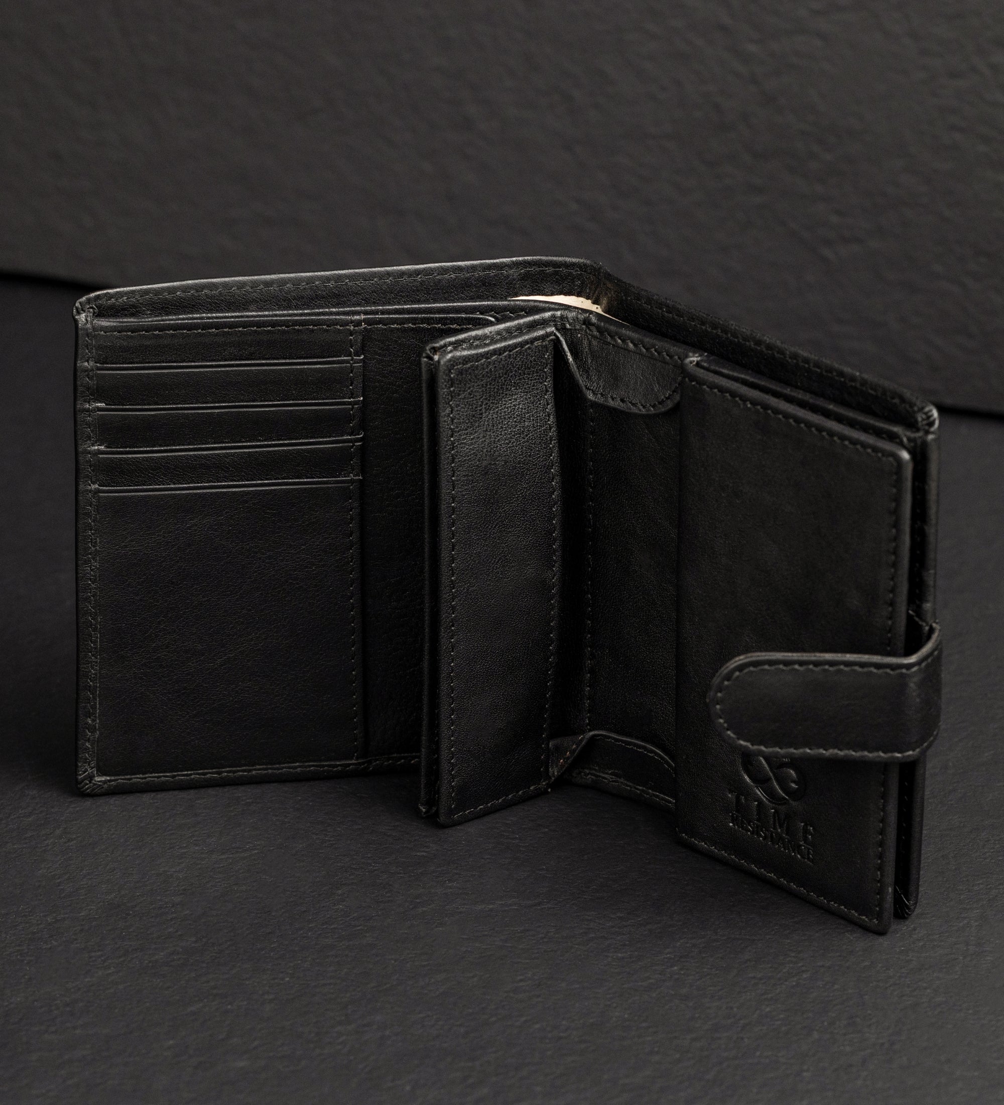 Leren bifold portemonnee met drukknoop - Ironweed