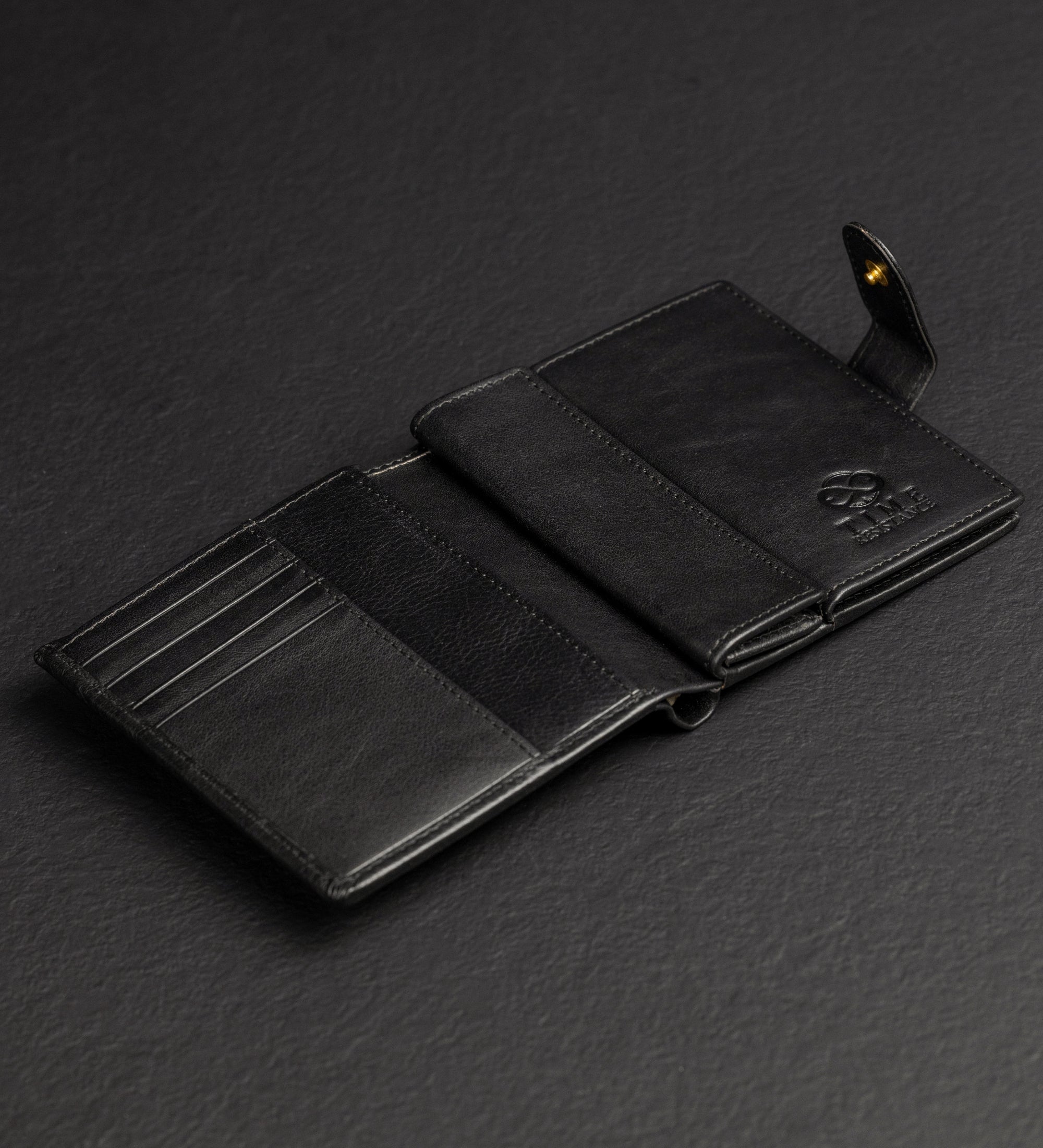 Leren bifold portemonnee met drukknoop - Ironweed