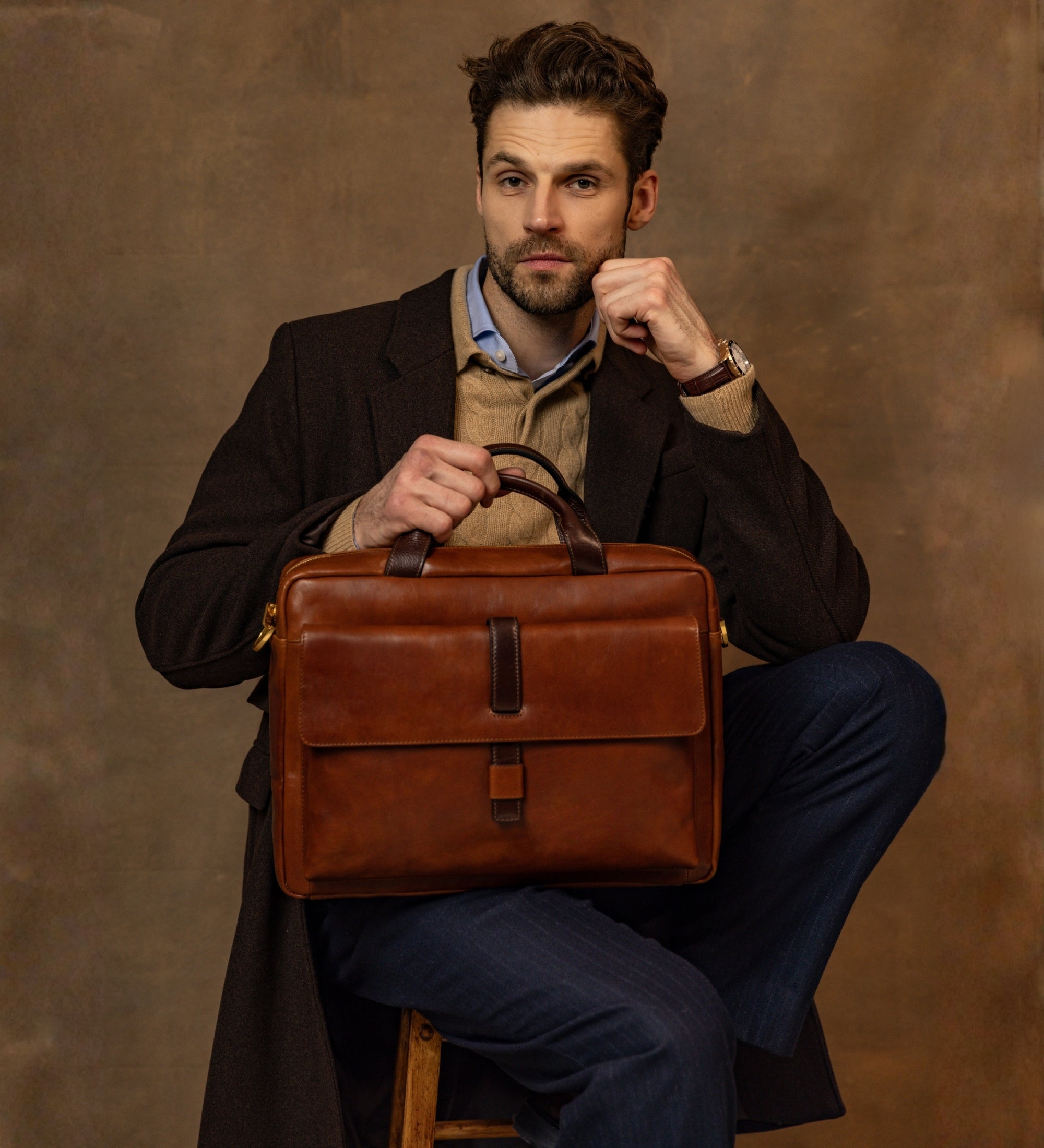 Grote leren aktetas laptoptas - The Chateau