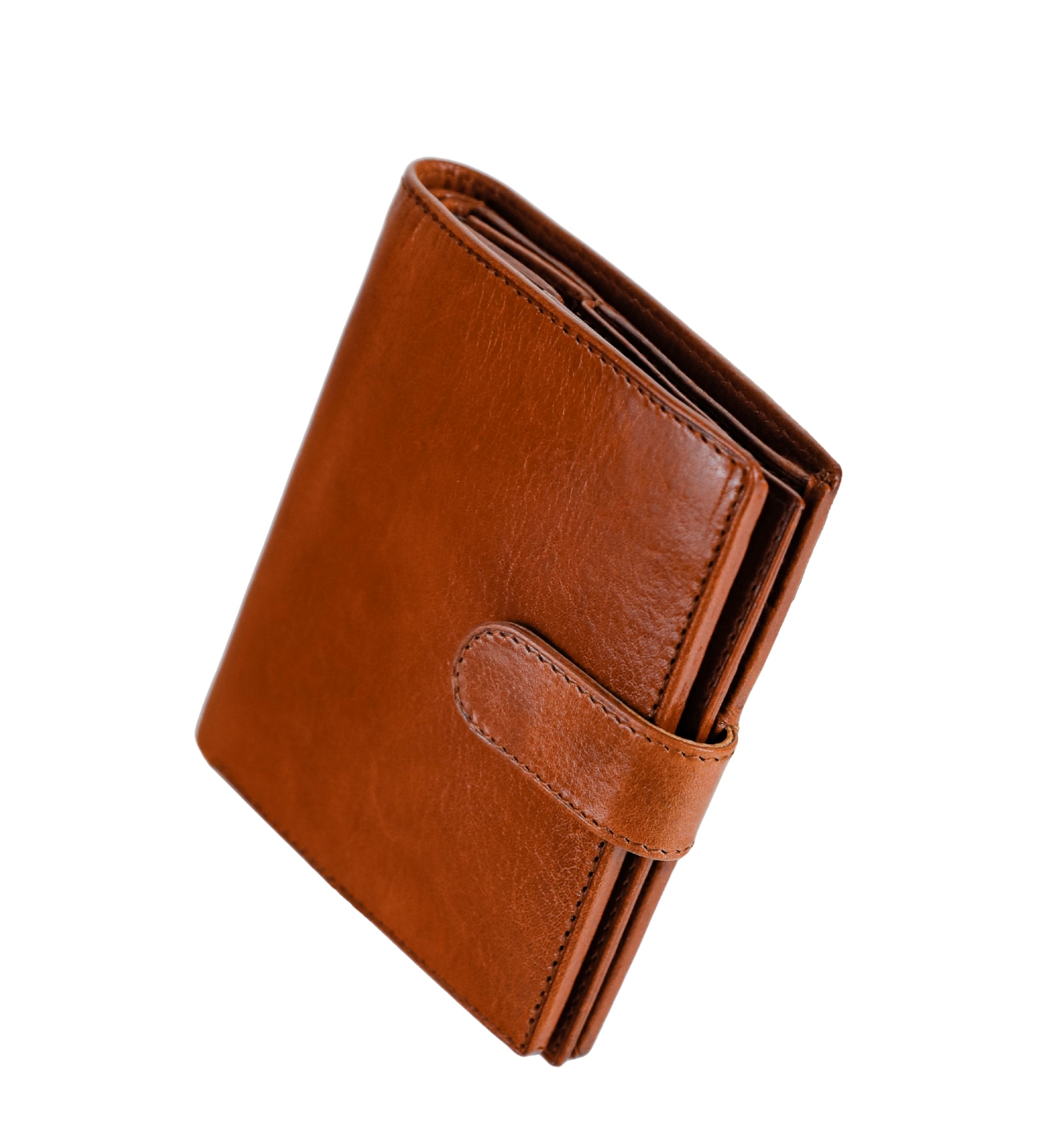 Leren bifold portemonnee met drukknoop - Ironweed
