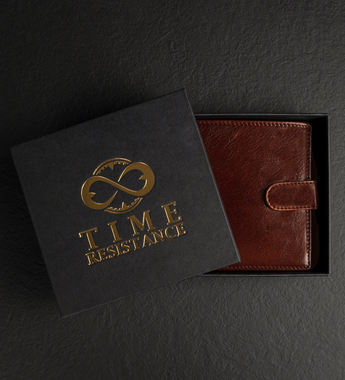 Leren bifold portemonnee met drukknoop - Ironweed