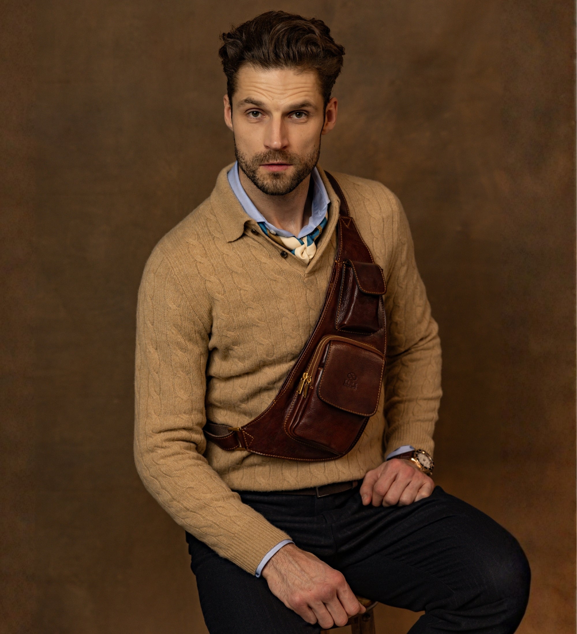 Leren sling bag crossbodytas - The Monk