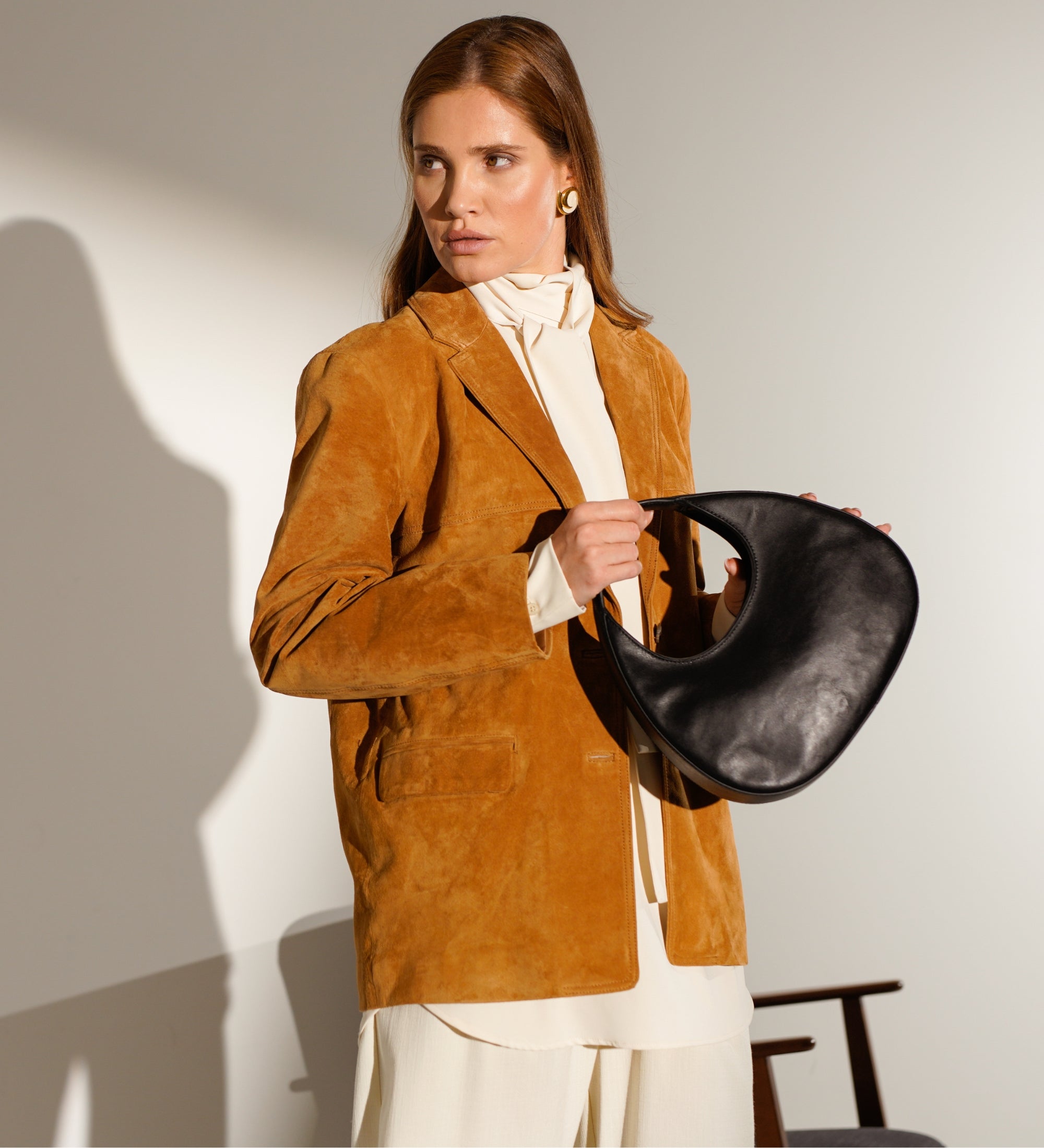 Leren halve maan handtas voor dames - The Moonstone