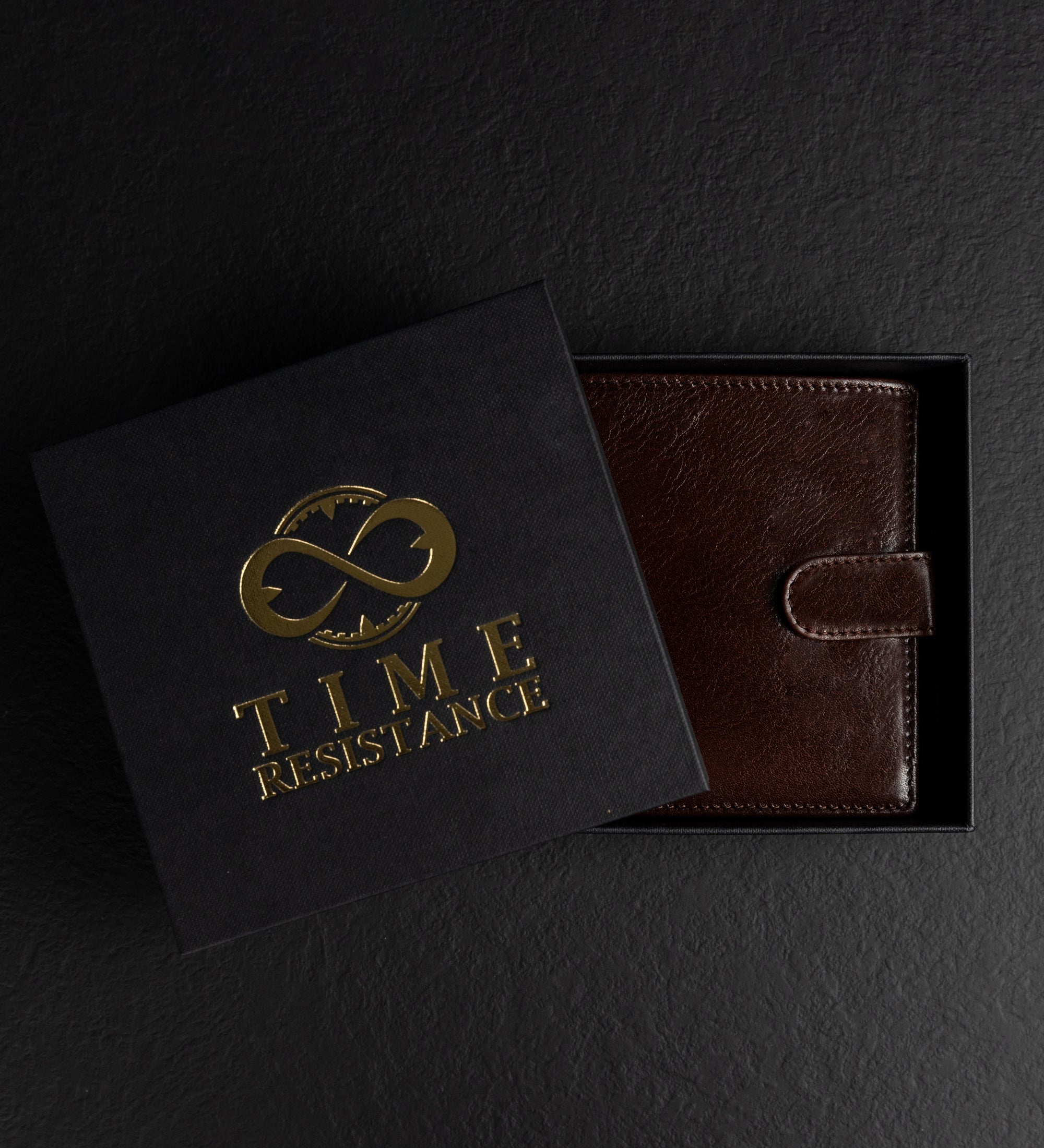 Leren bifold portemonnee met drukknoop - Ironweed