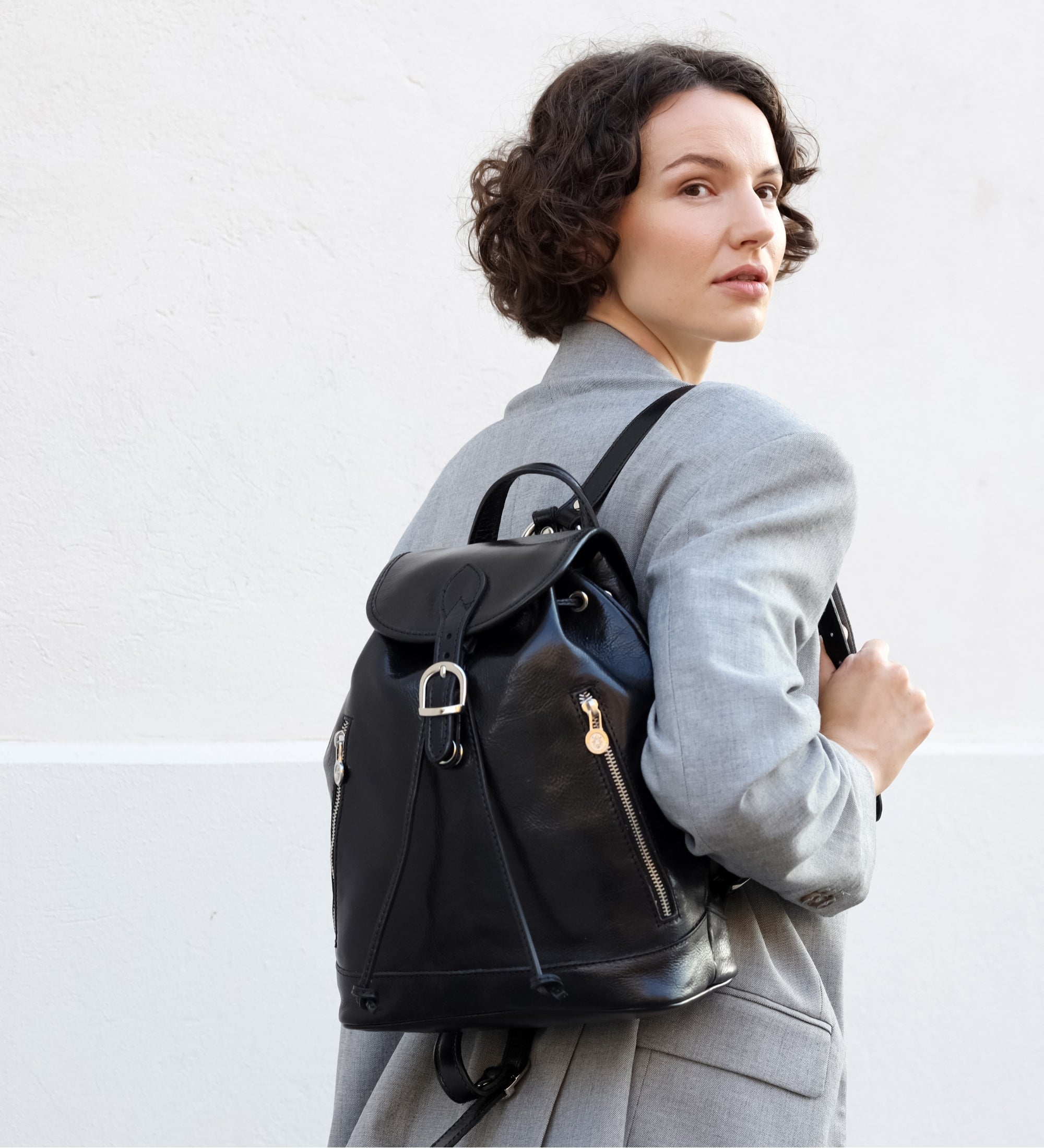 Leren rugtas voor dames - White Noise