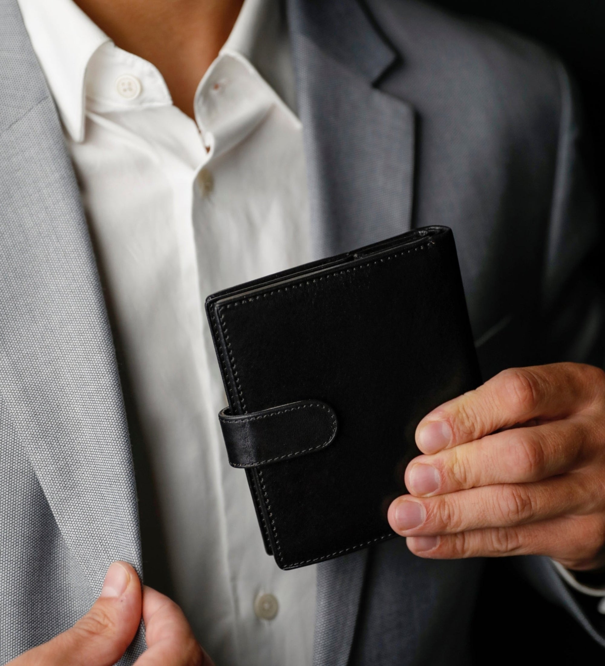 Leren bifold portemonnee met drukknoop - Ironweed