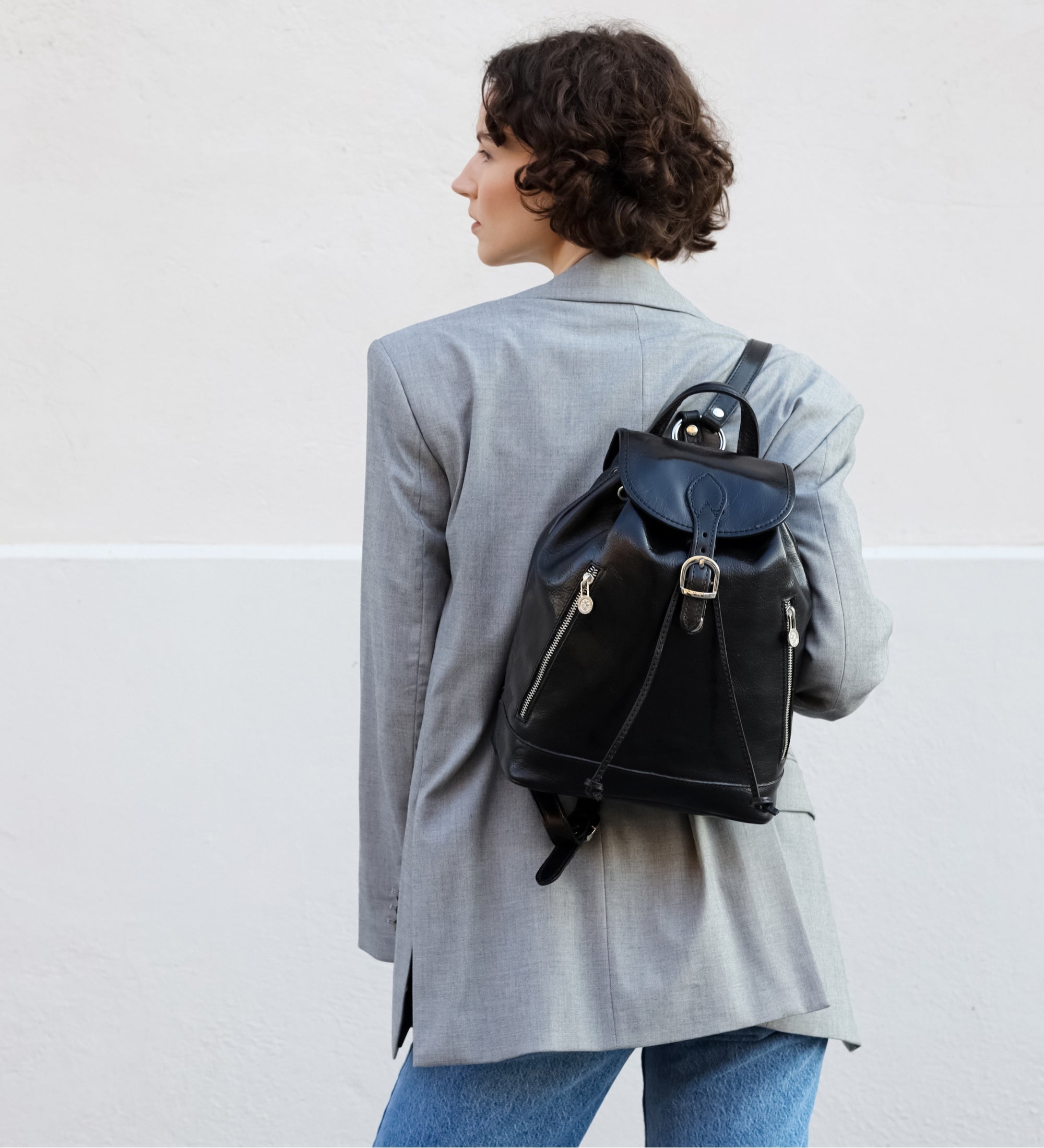 Leren rugtas voor dames - White Noise
