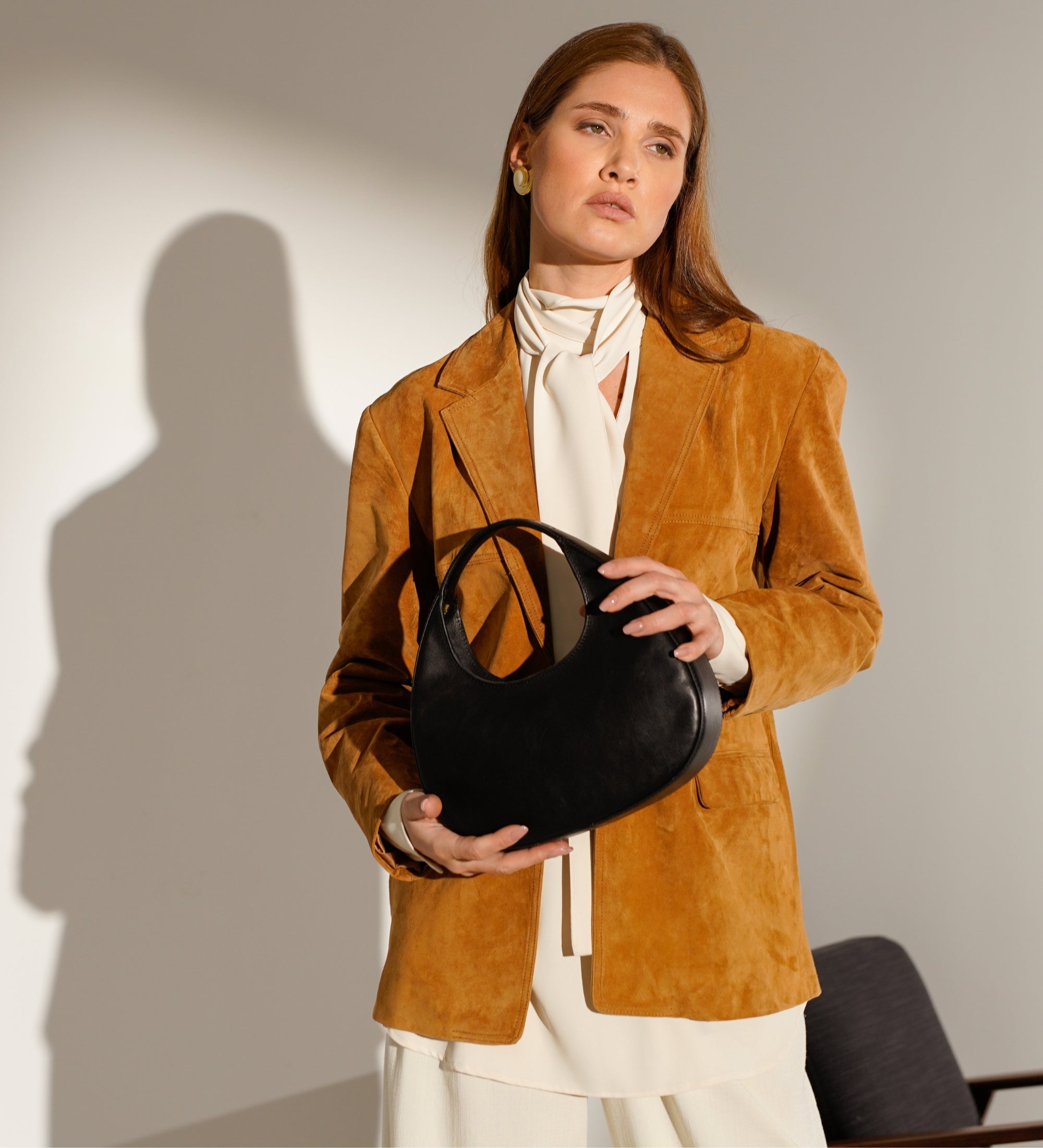 Leren halve maan handtas voor dames - The Moonstone