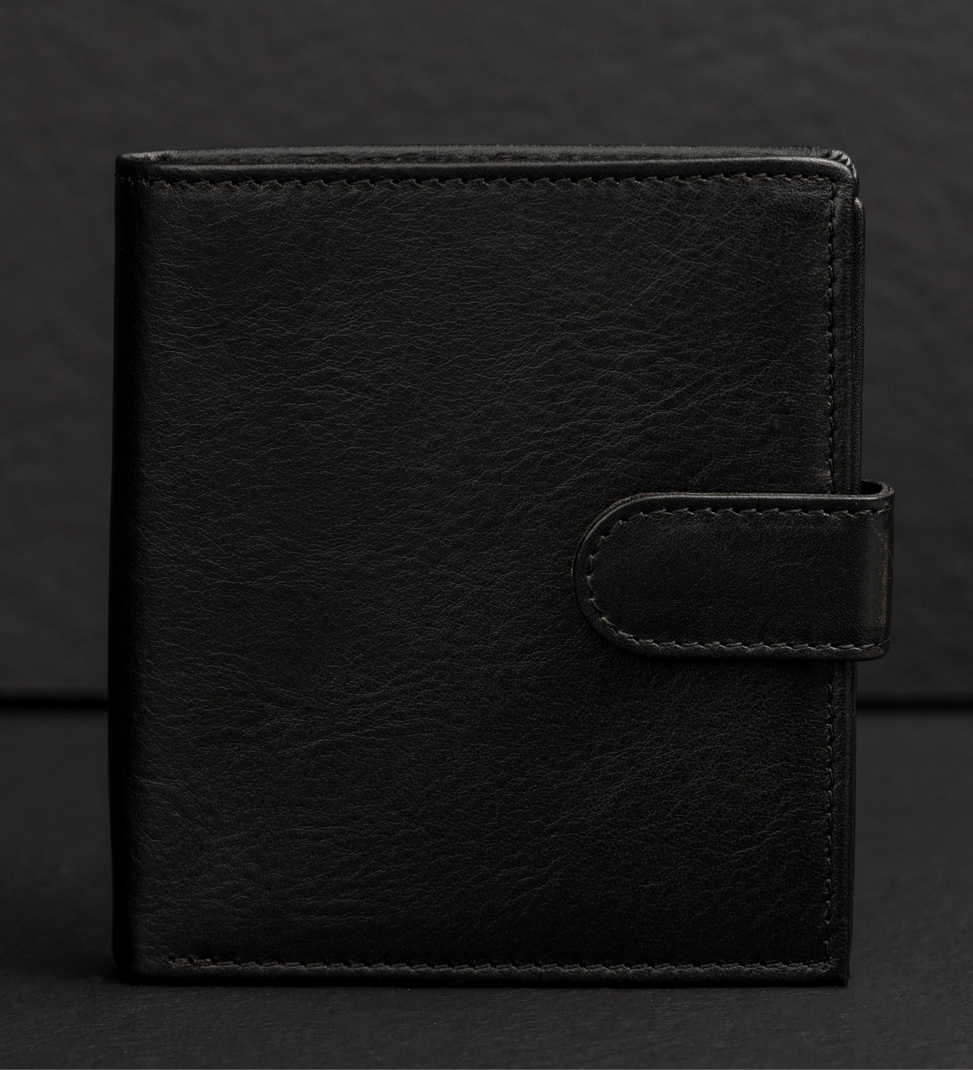 Leren bifold portemonnee met drukknoop - Ironweed