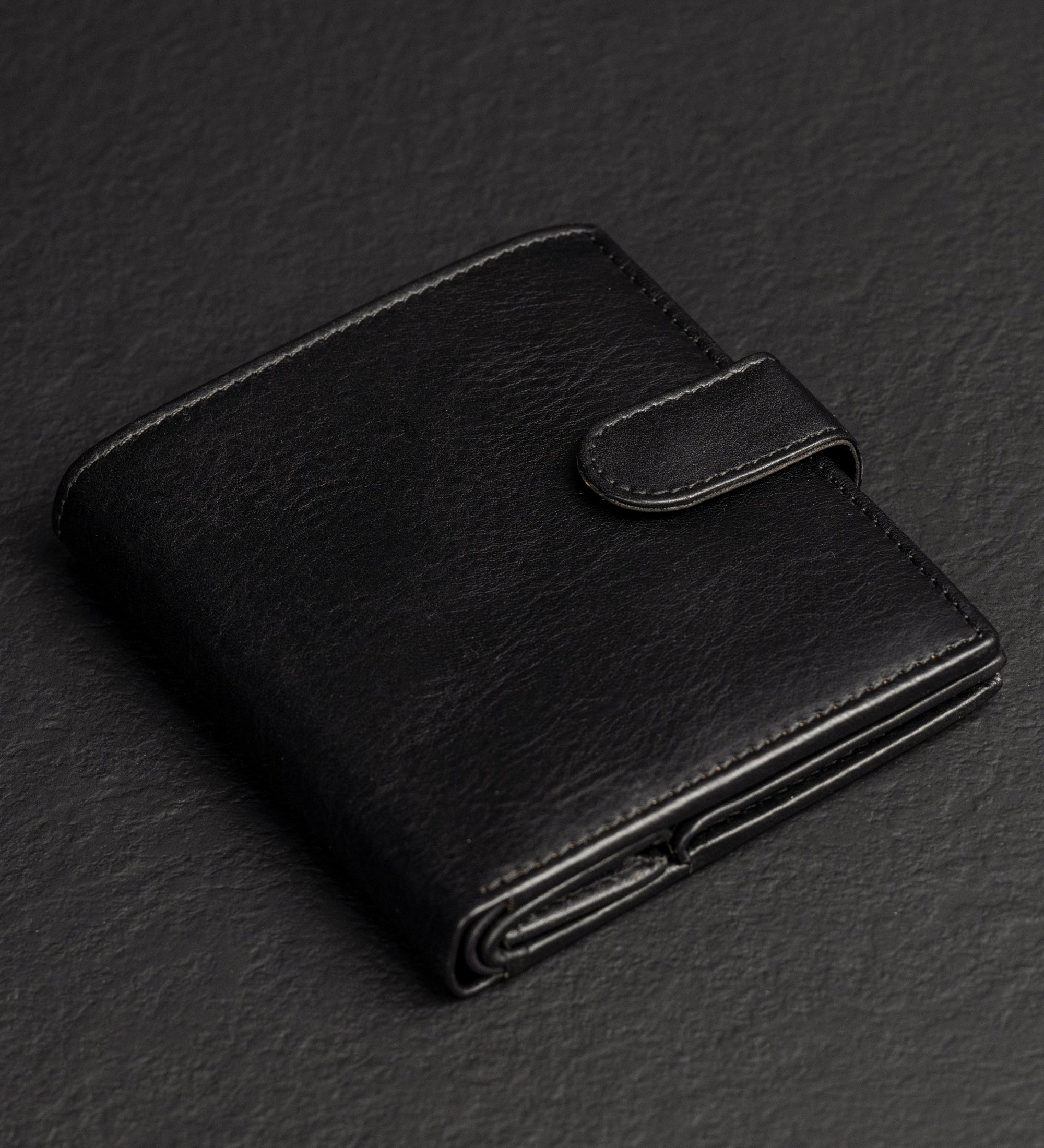 Leren bifold portemonnee met drukknoop - Ironweed