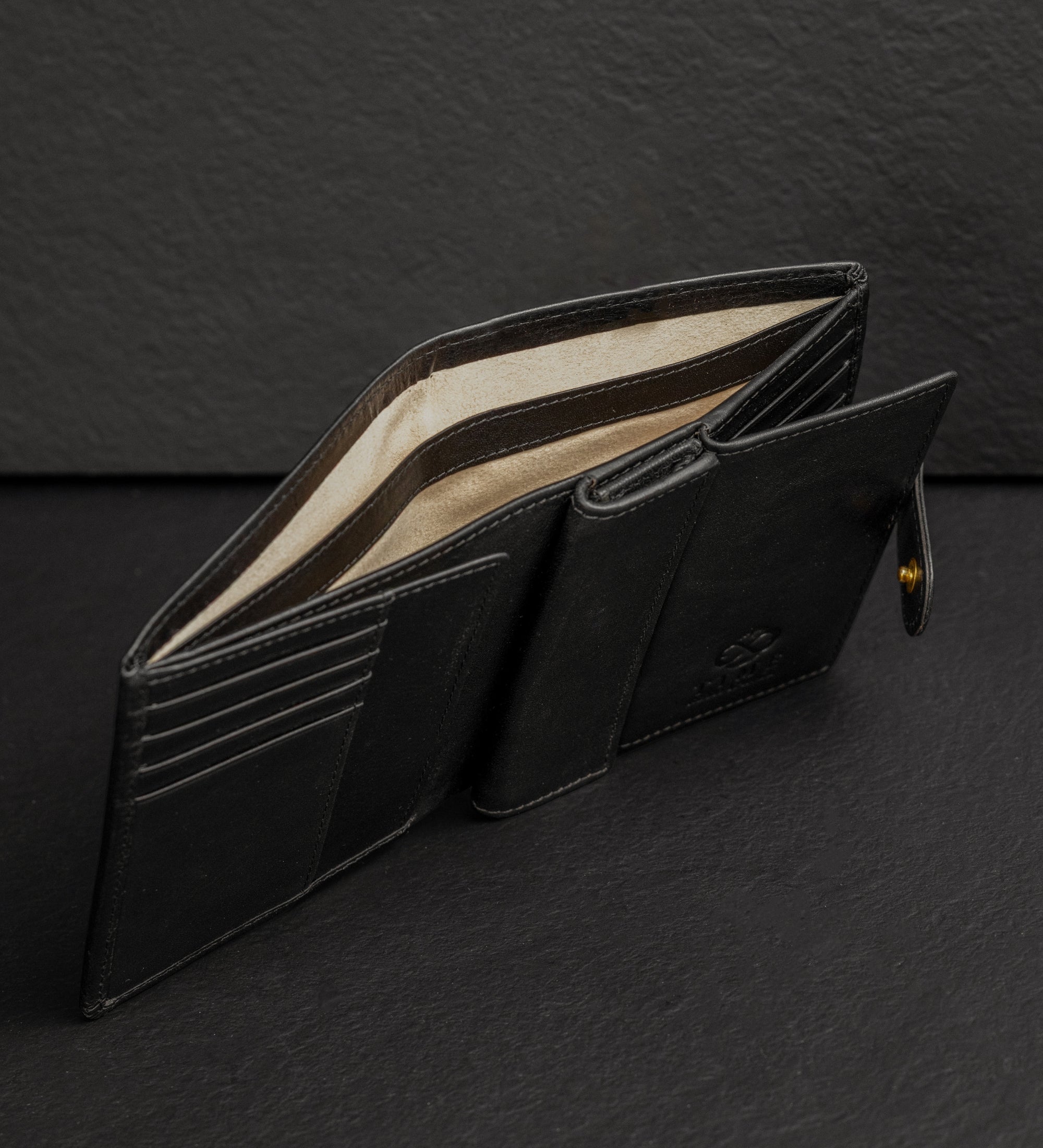 Leren bifold portemonnee met drukknoop - Ironweed
