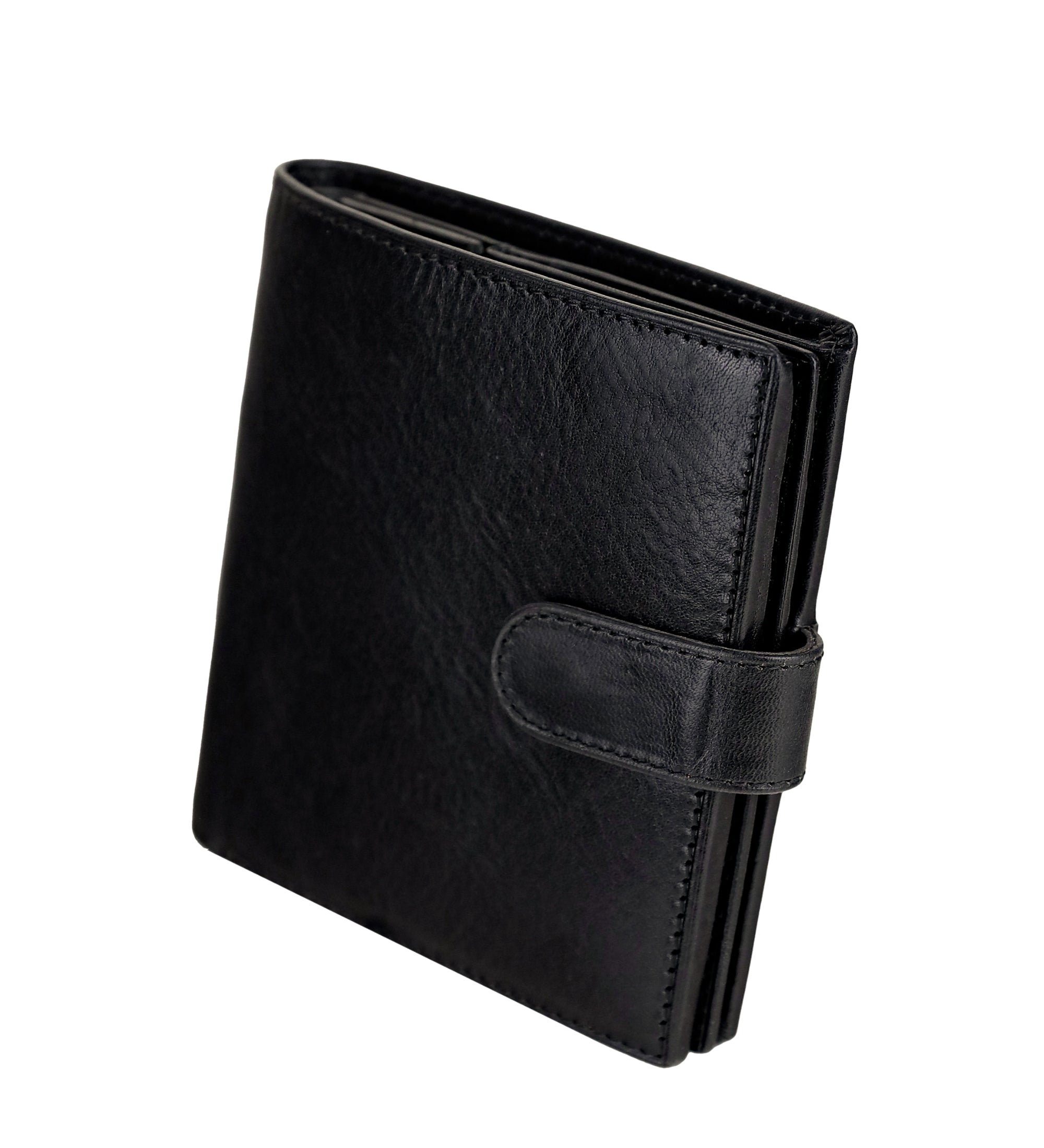 Leren bifold portemonnee met drukknoop - Ironweed