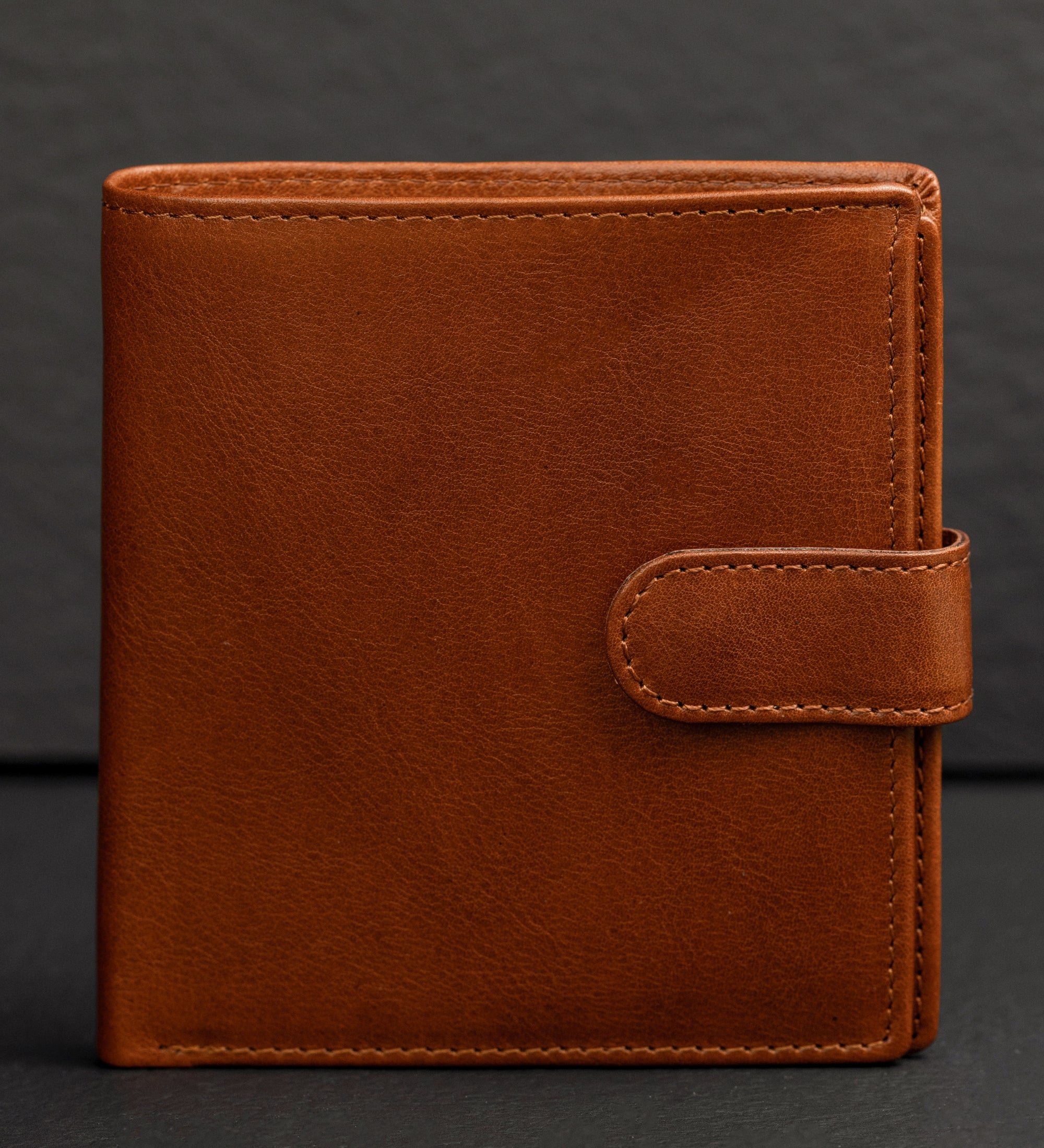 Leren bifold portemonnee met drukknoop - Ironweed