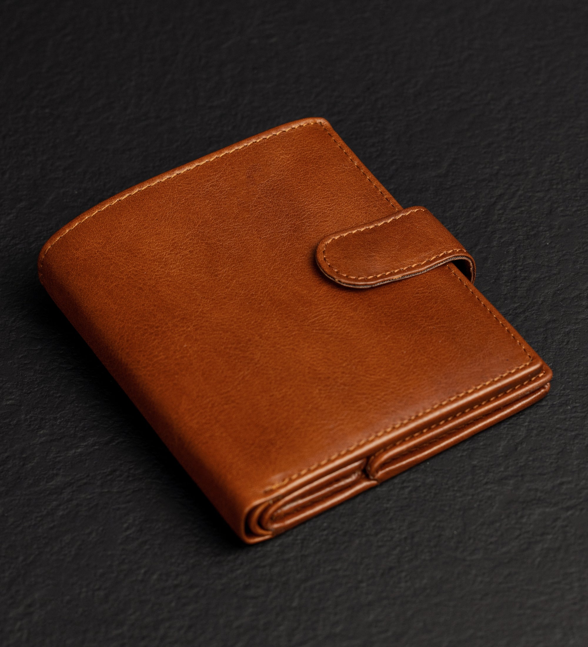 Leren bifold portemonnee met drukknoop - Ironweed