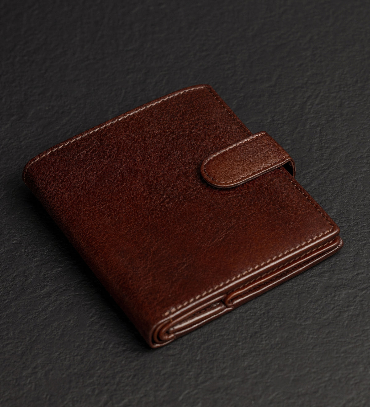Leren bifold portemonnee met drukknoop - Ironweed
