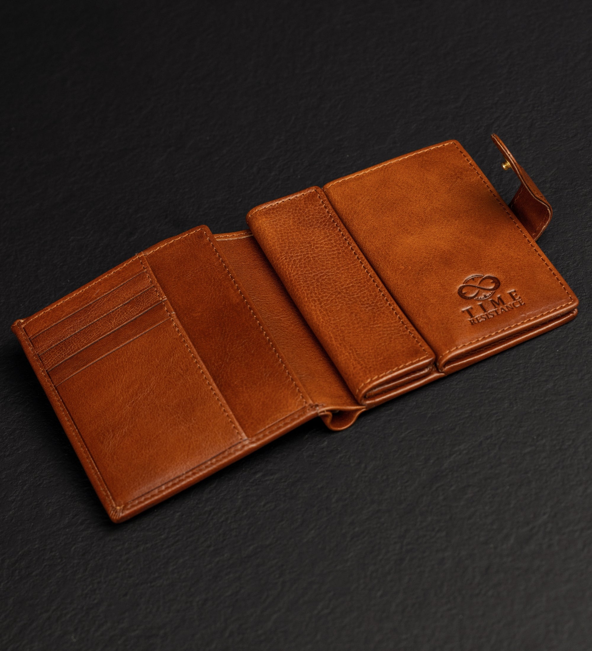 Leren bifold portemonnee met drukknoop - Ironweed