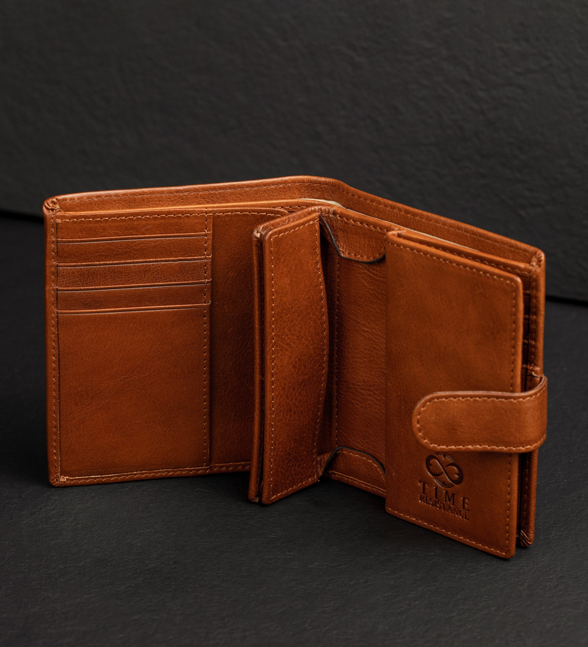 Leren bifold portemonnee met drukknoop - Ironweed