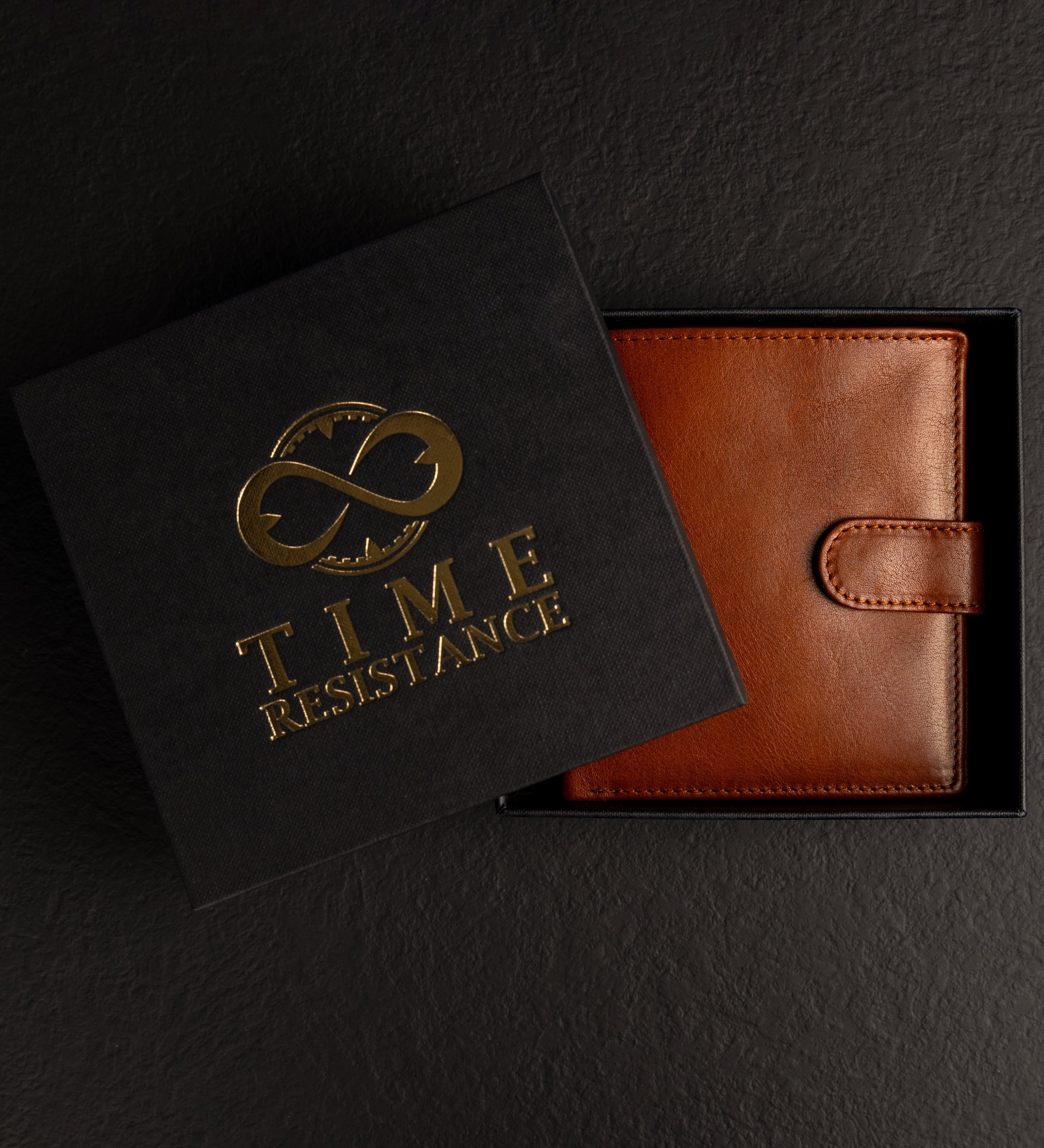 Leren bifold portemonnee met drukknoop - Ironweed