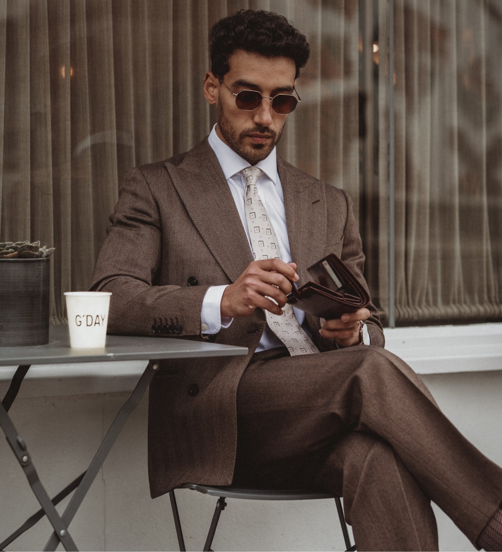 Leren bifold portemonnee met drukknoop - Ironweed