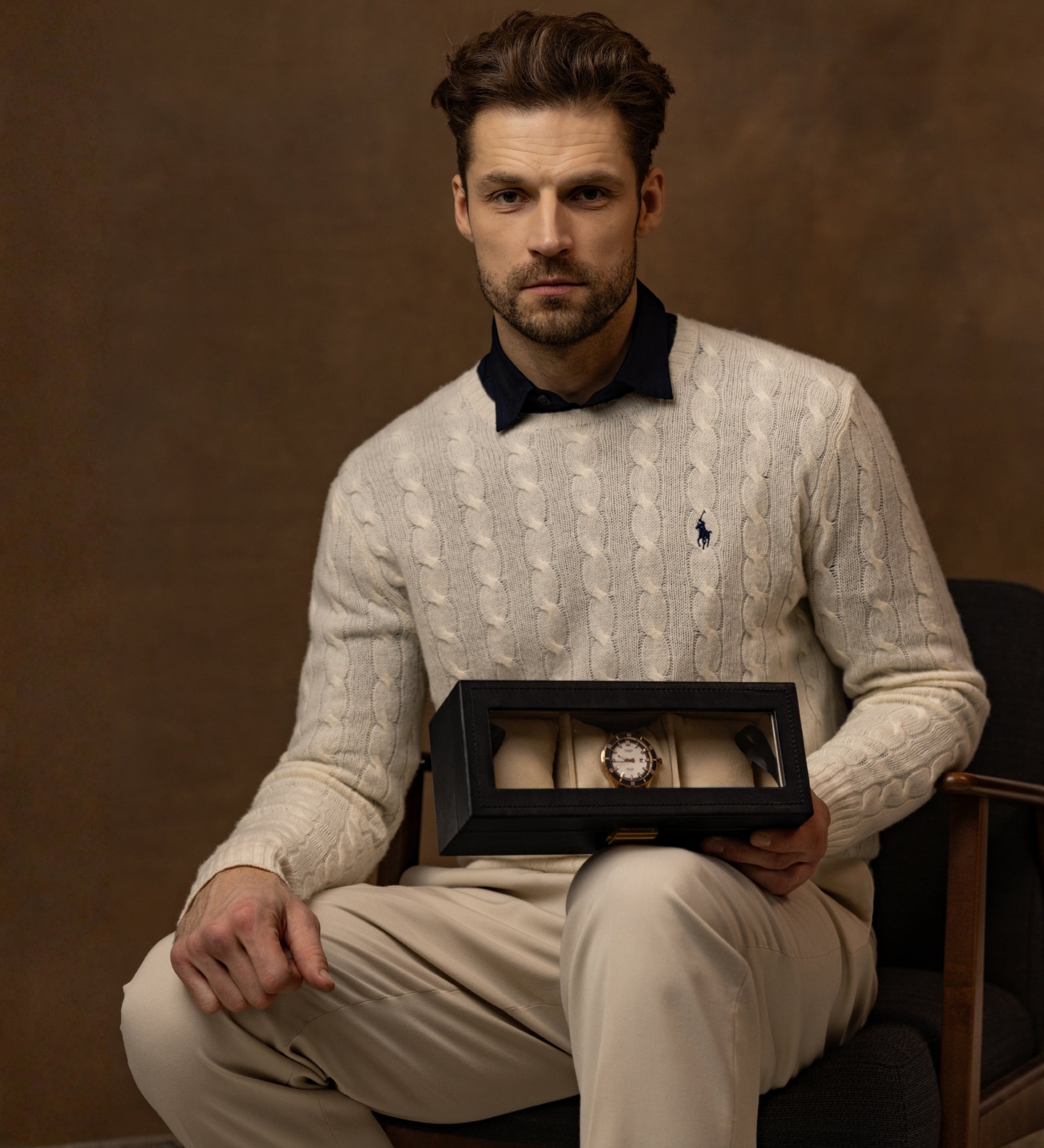 Leren horlogekistje, horloge opbergdoos - Silence