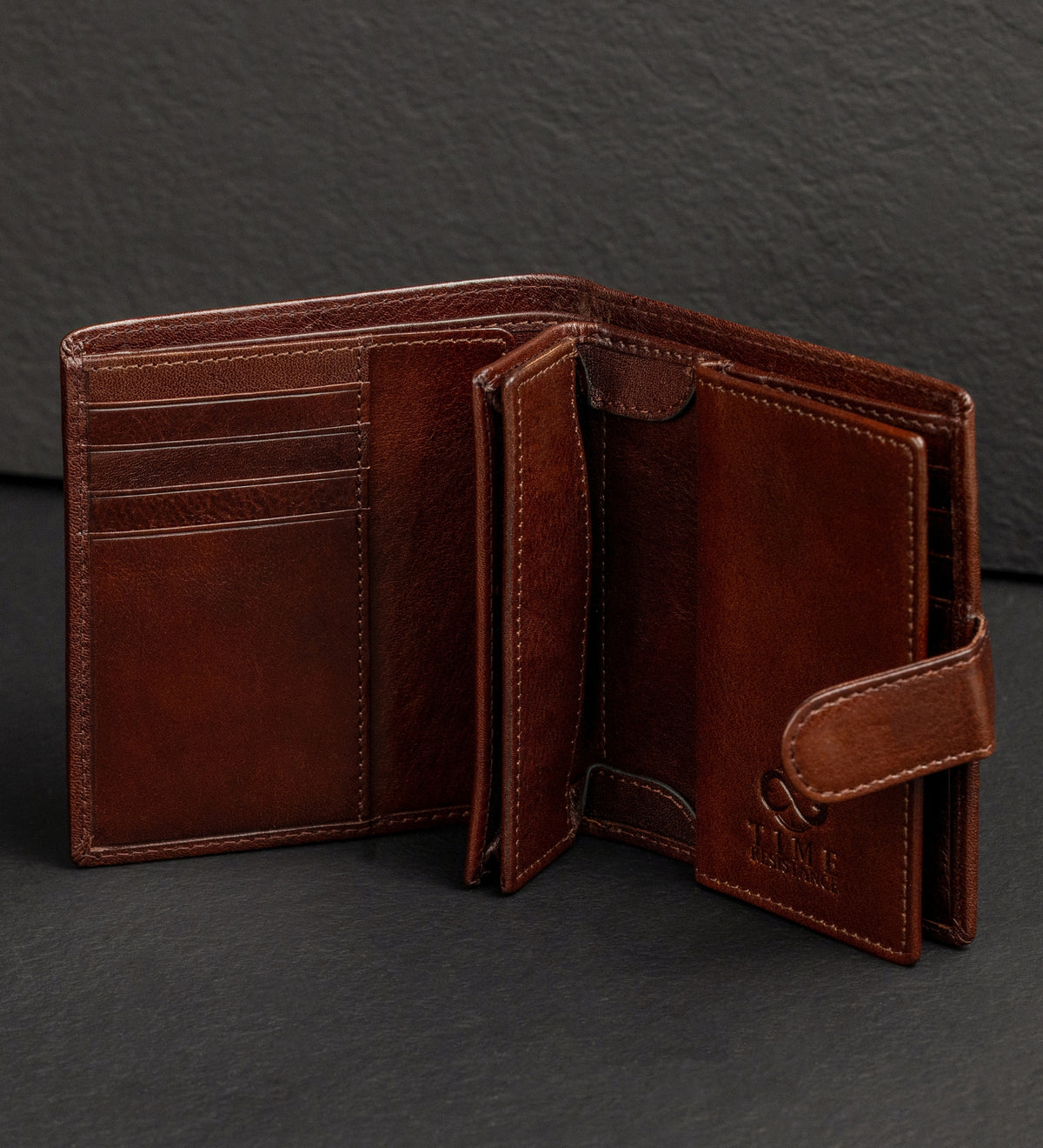 Leren bifold portemonnee met drukknoop - Ironweed