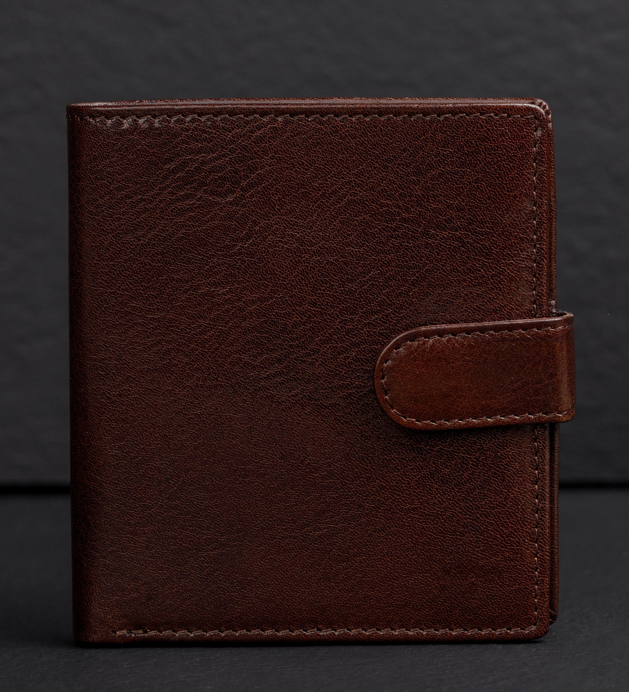 Leren bifold portemonnee met drukknoop - Ironweed