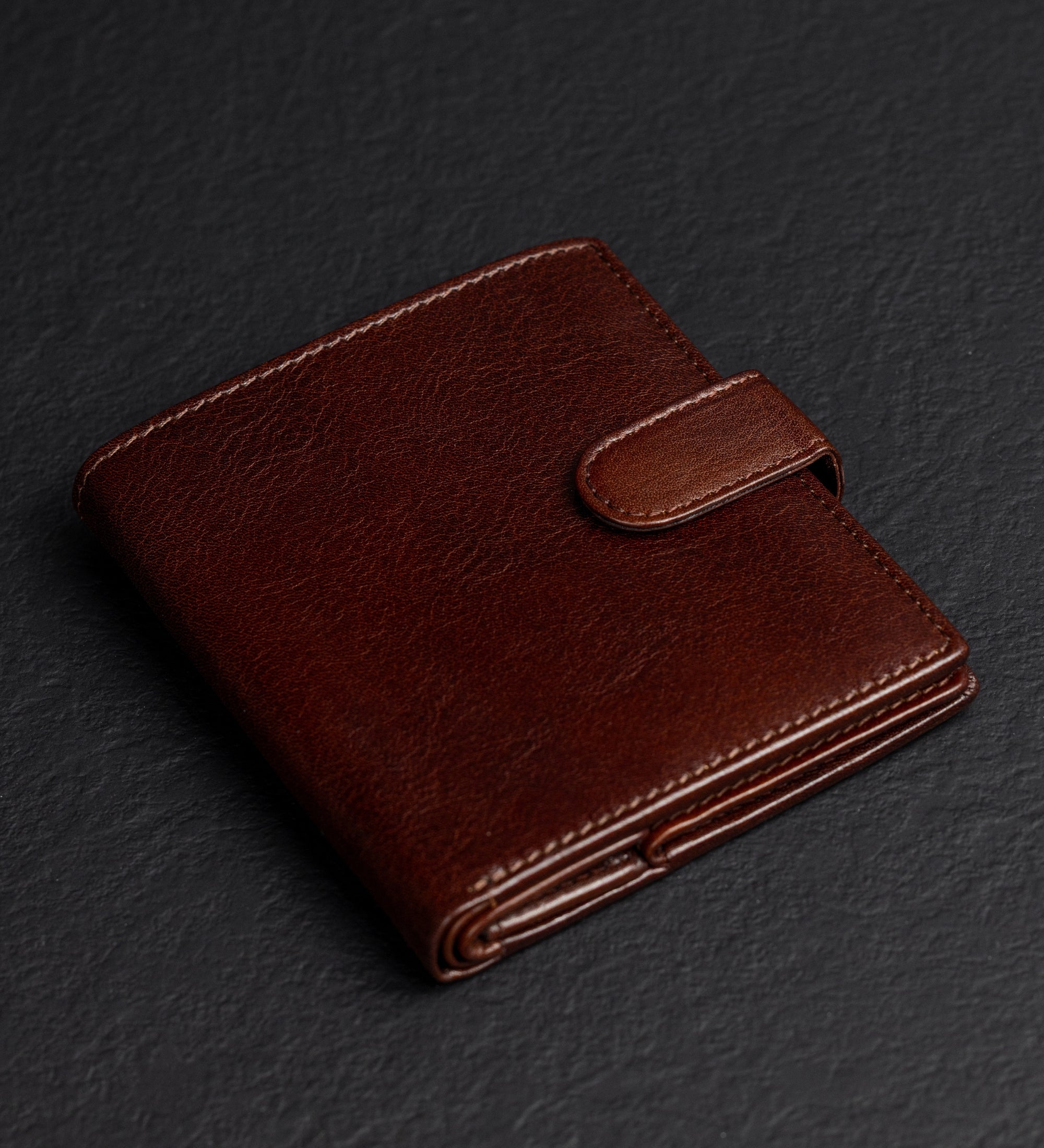 Leren bifold portemonnee met drukknoop - Ironweed