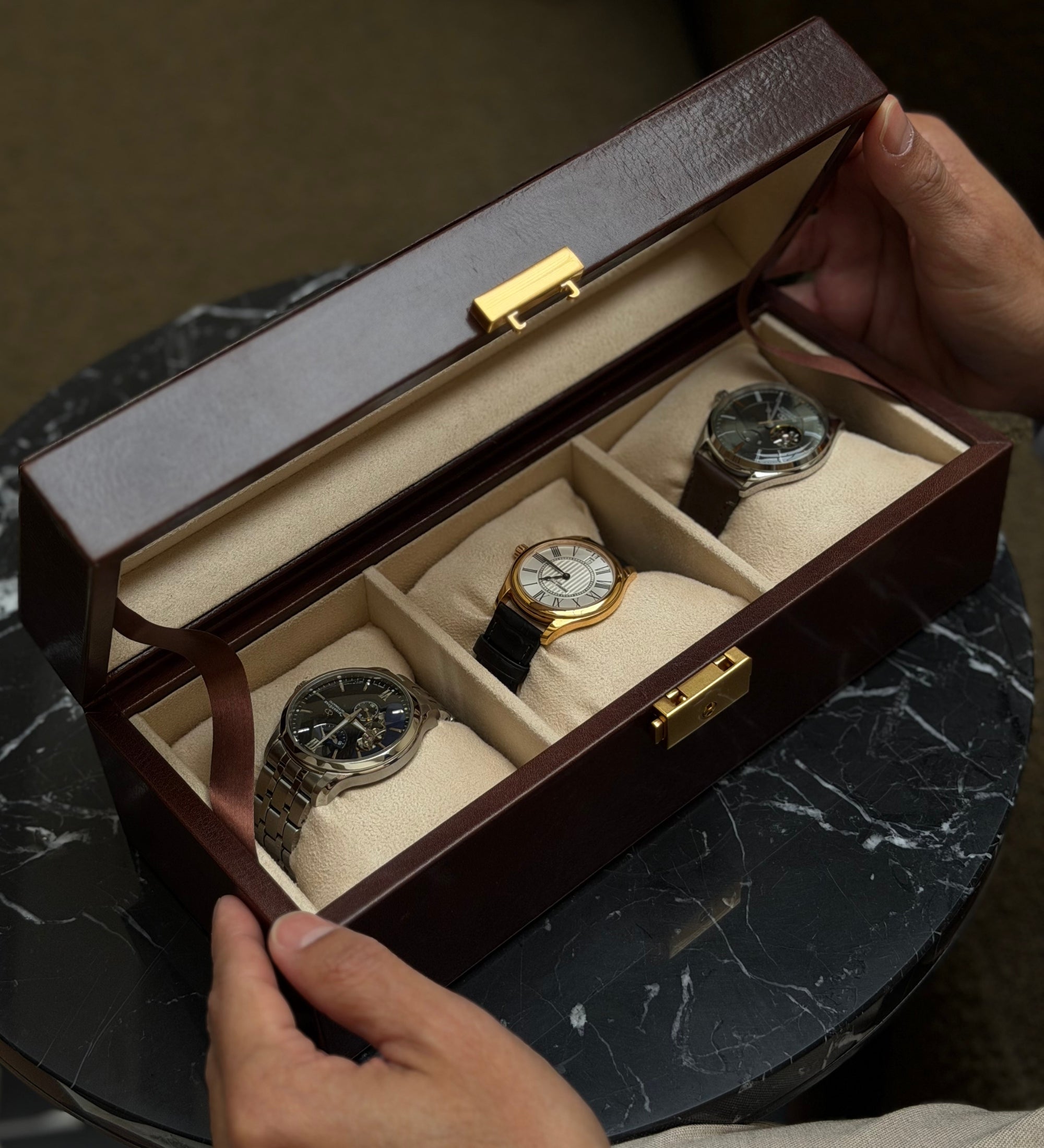 Leren horlogekistje, horloge opbergdoos - Silence