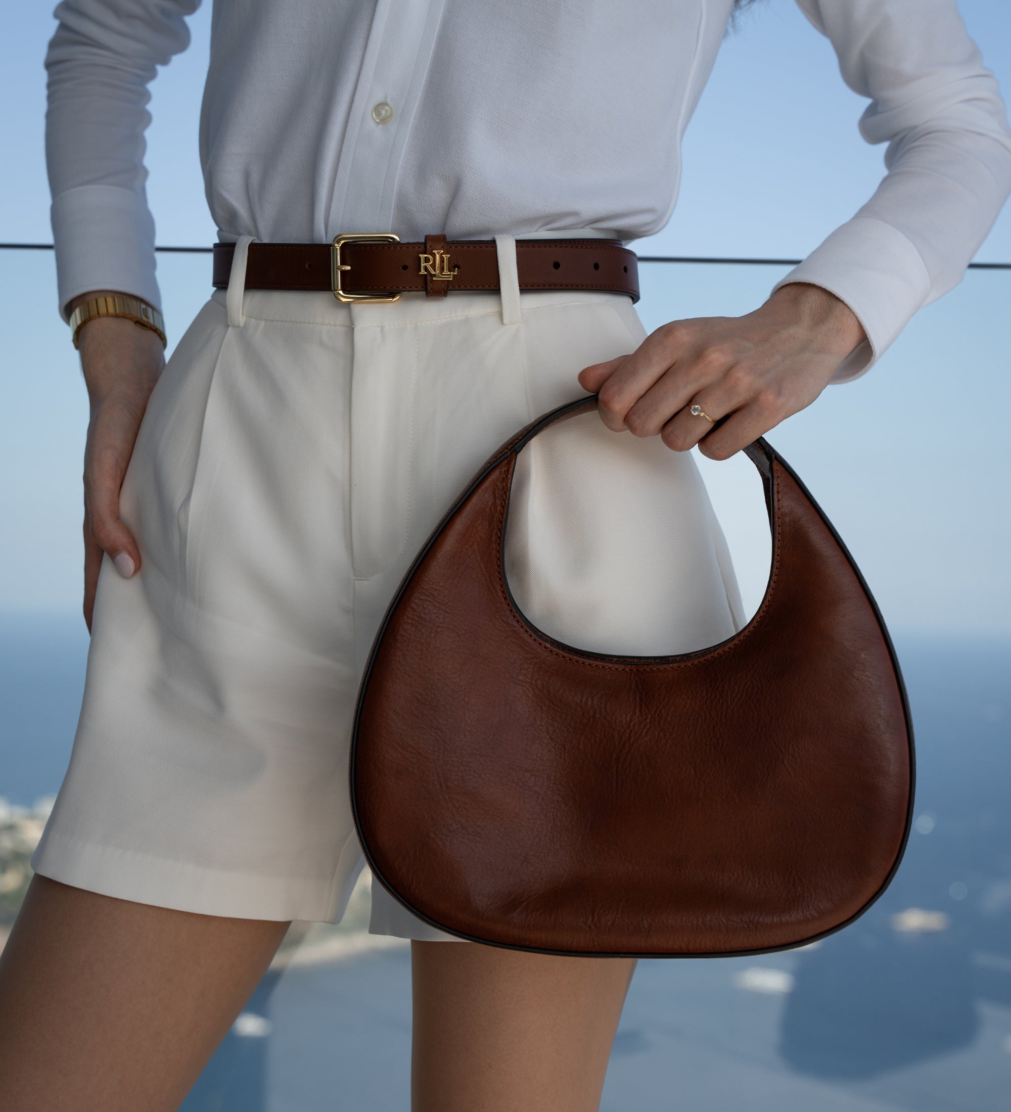 Leren halve maan handtas voor dames - The Moonstone