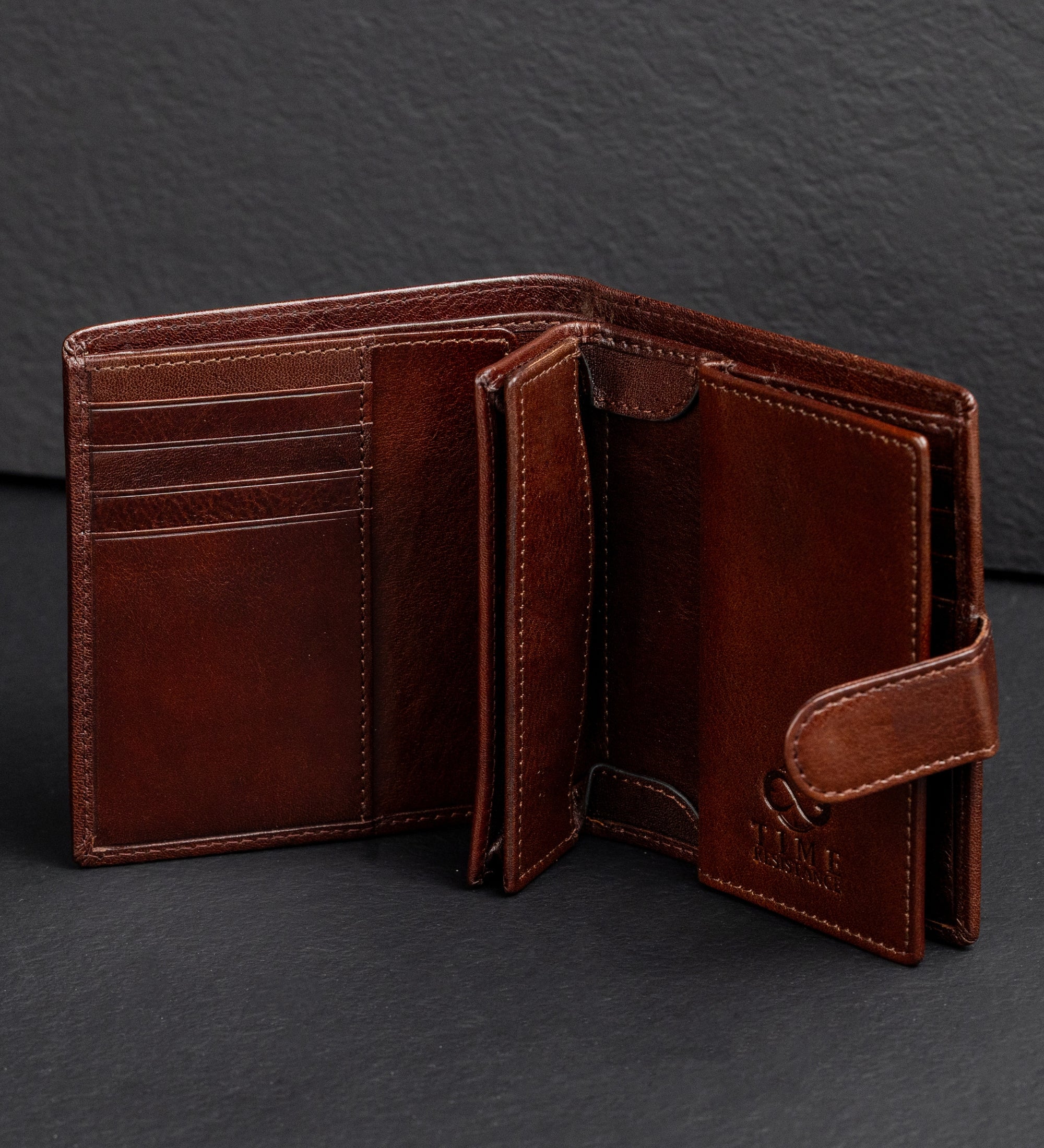 Leren bifold portemonnee met drukknoop - Ironweed