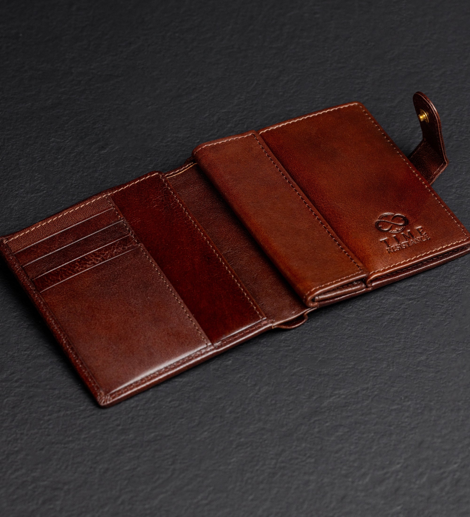 Leren bifold portemonnee met drukknoop - Ironweed